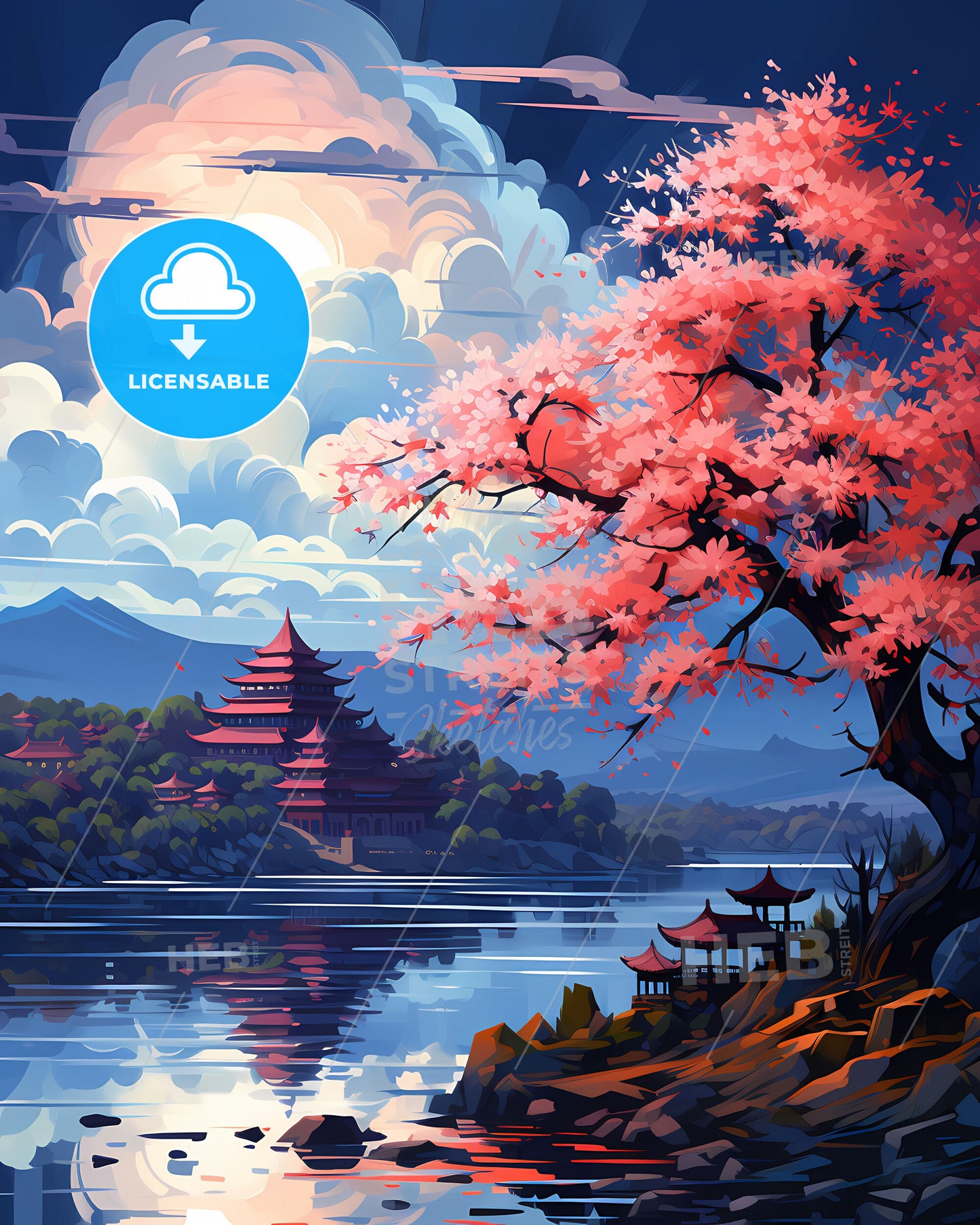 Nanchang Cityscape Modern Colorful Tree Pink Blossom Flowers Urban China