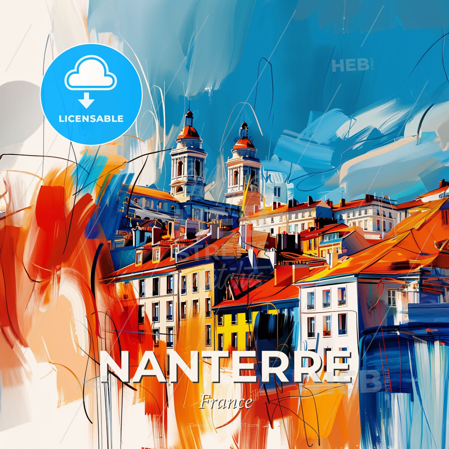 Vibrant Nanterre, France - A Painting Of A City - Square format print template