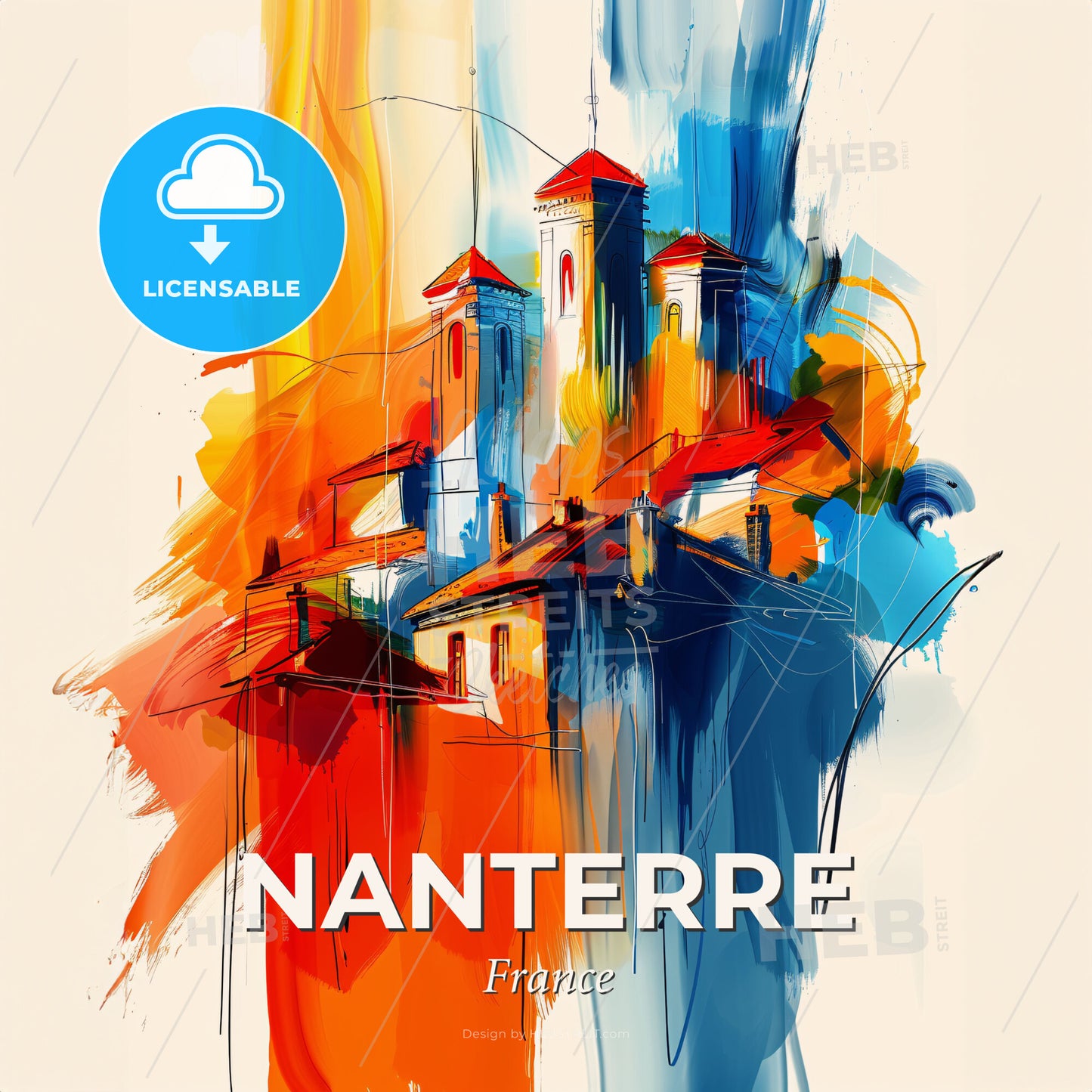 Vibrant Nanterre, France - A Painting Of Buildings And Towers - Square format print template