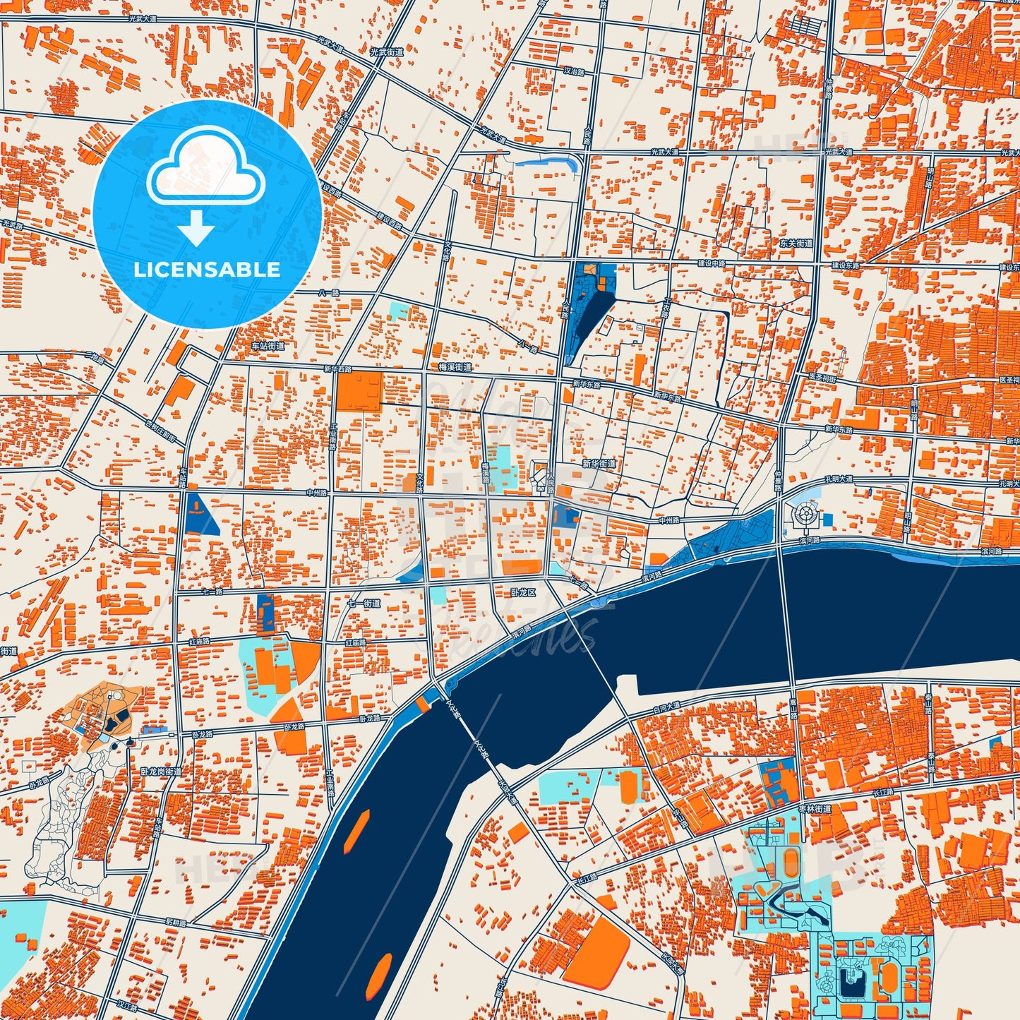 Colorful Nanyang Street Map with Labels and Buildings