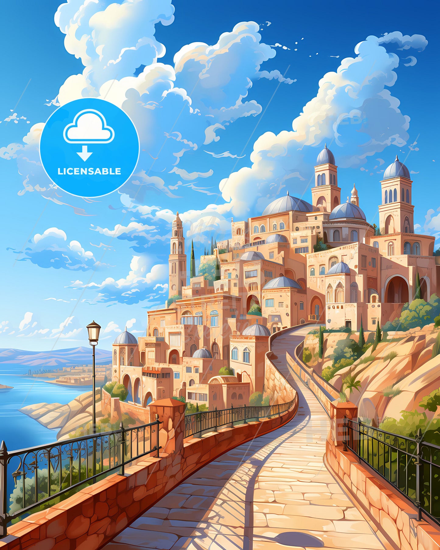 Evocative Modern Art Painting Depicting the Vibrant City Skyline, Road to Nazareth, Israel