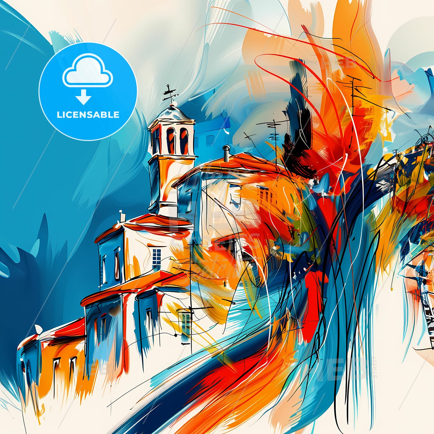 Vibrant Nea Smyrni, Greece - A Painting Of A Building