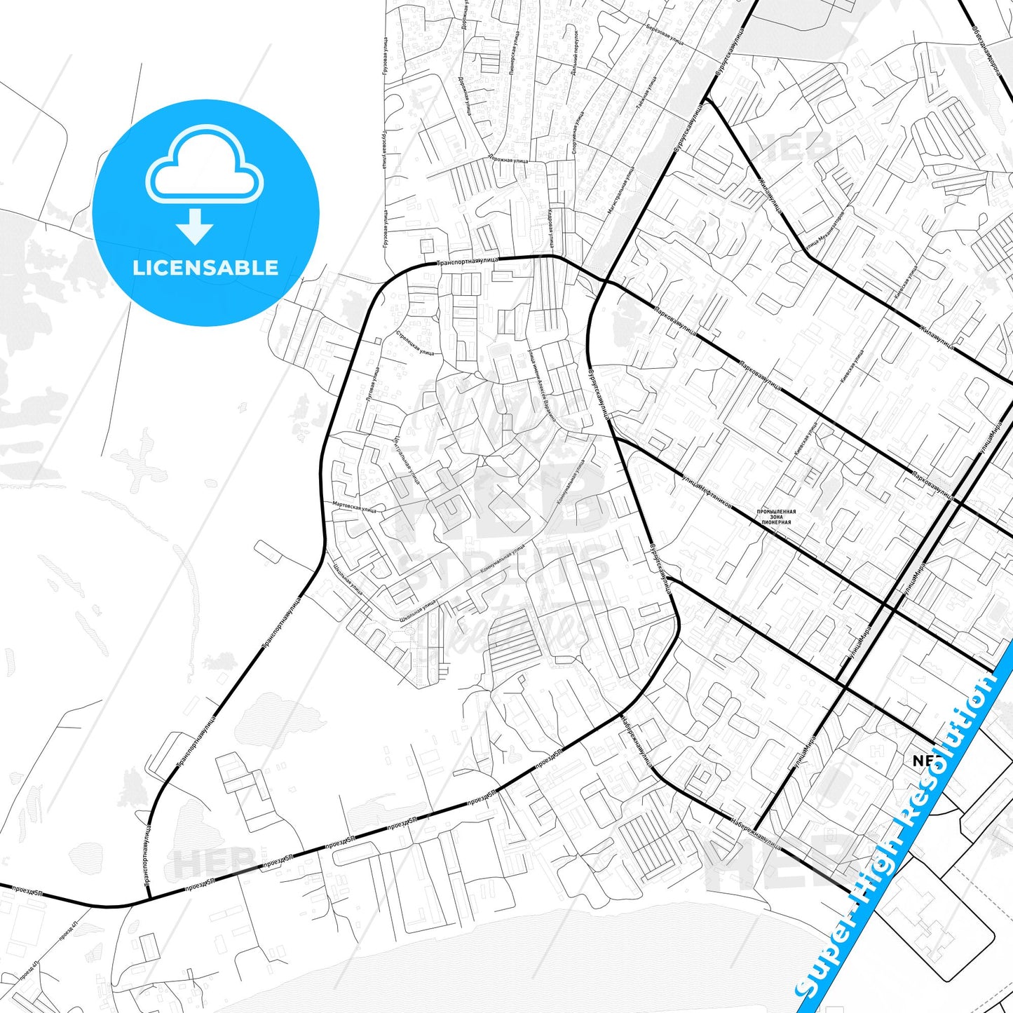 Nefteyugansk, Russia Light Map with Street Names, City Names, and Districts
