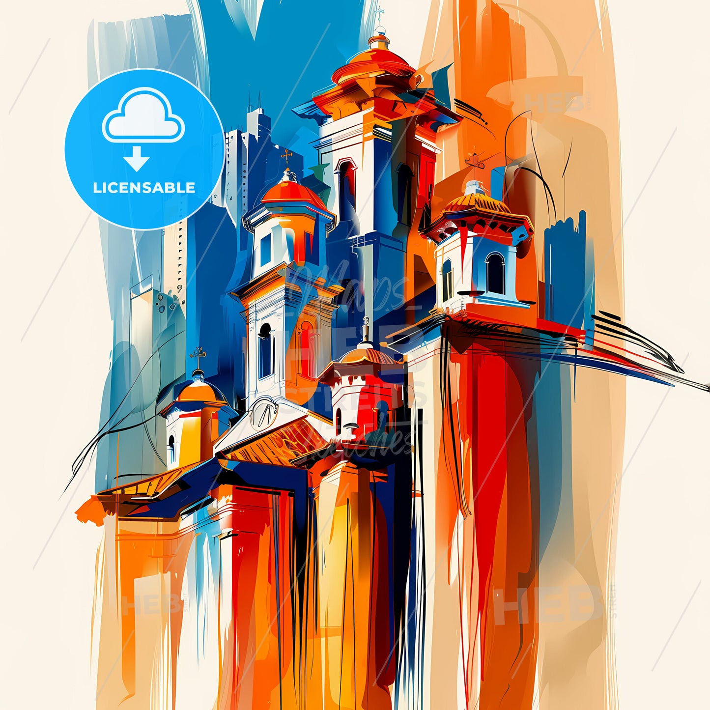 Vibrant Neiva, Colombia - A Painting Of A Building With Towers And Towers