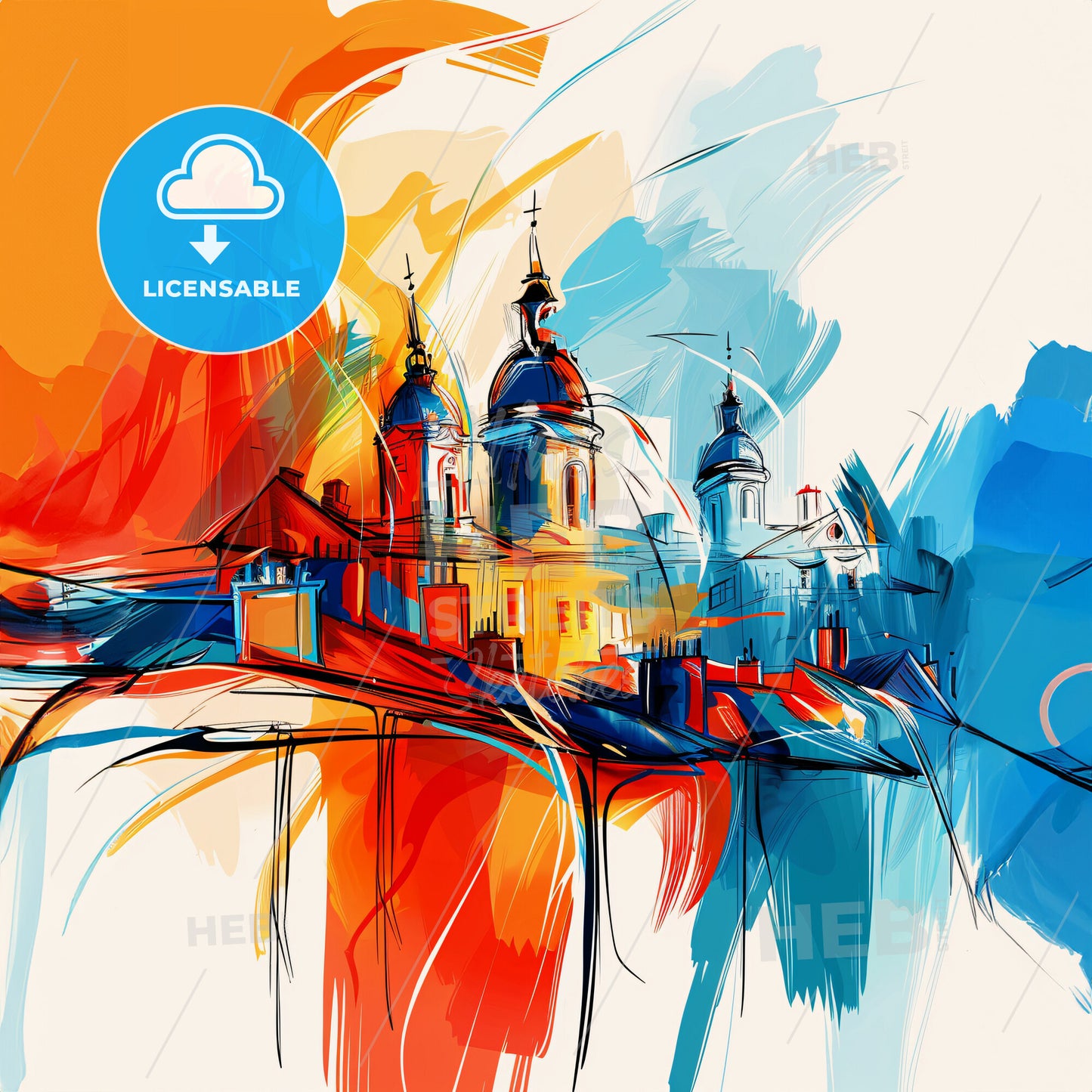 Vibrant Neuilly-Sur-Seine, France - A Painting Of A Building With A Colorful Background