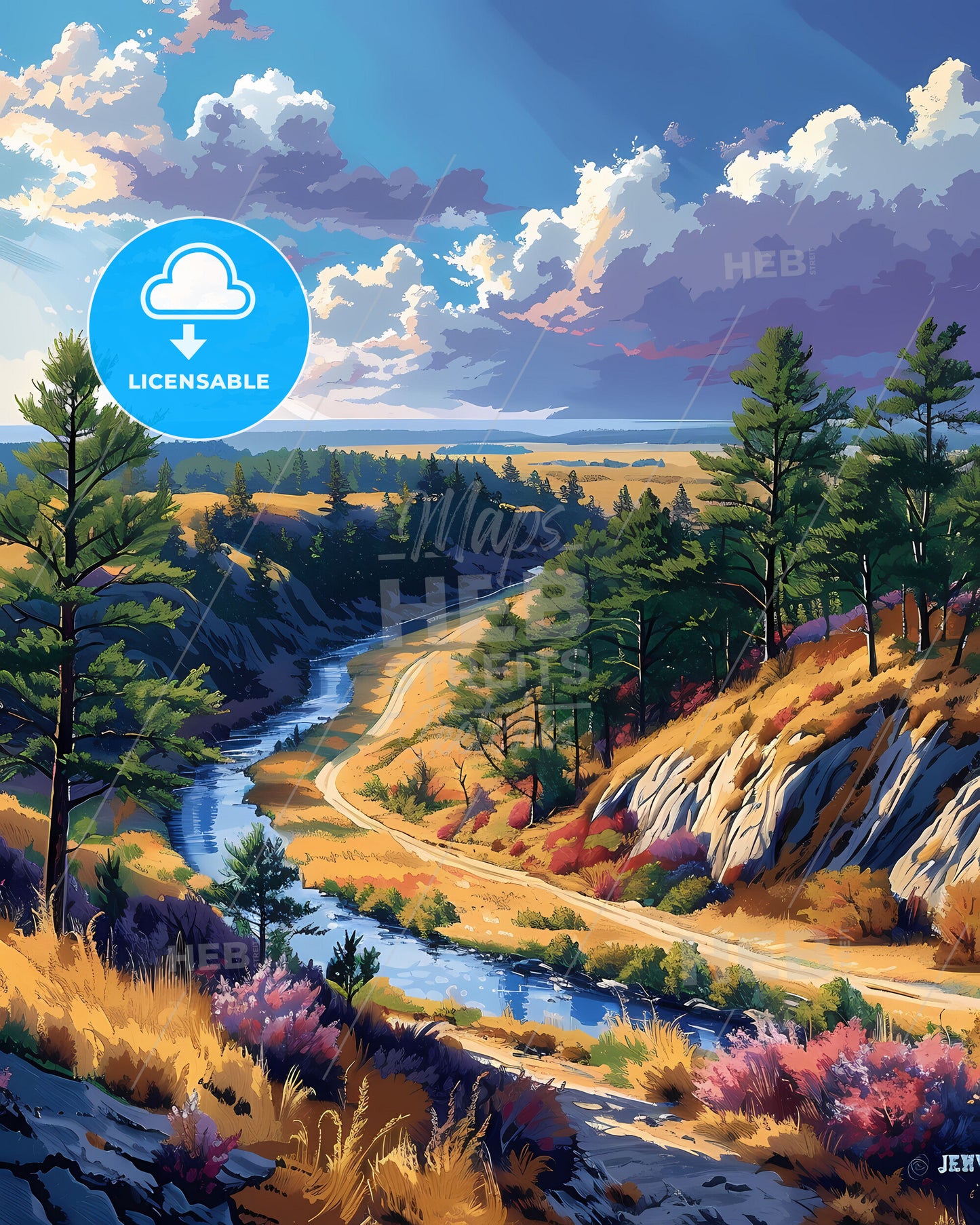 Artistic Valley River Painting | Landscape Art | Abstract Nature | Impressionist River Scene | Vibrant Artwork | New Jersey Landscape | River Valley Panorama