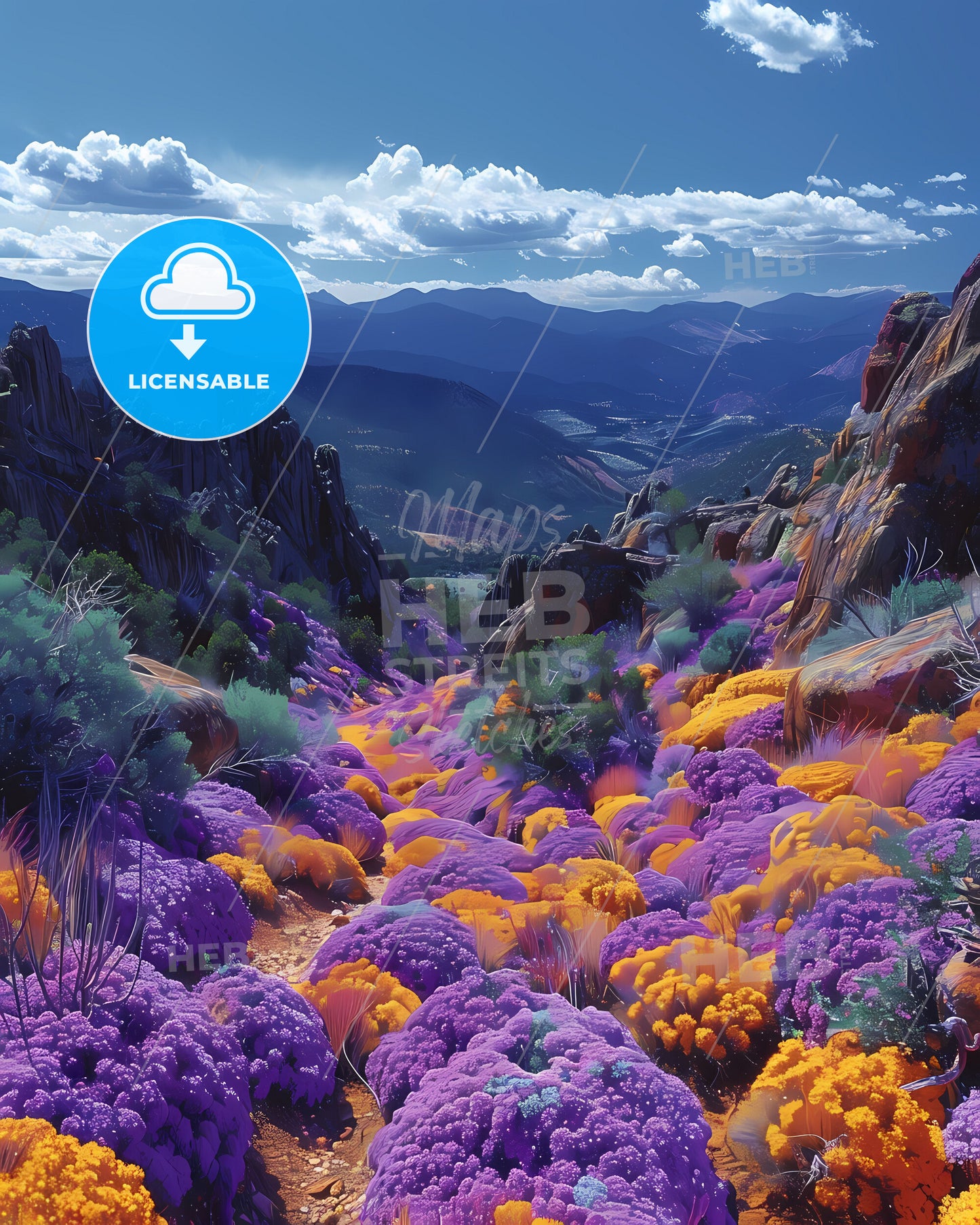 Vibrant Artistic Impression of Colorful Flowers in a New Mexico Valley