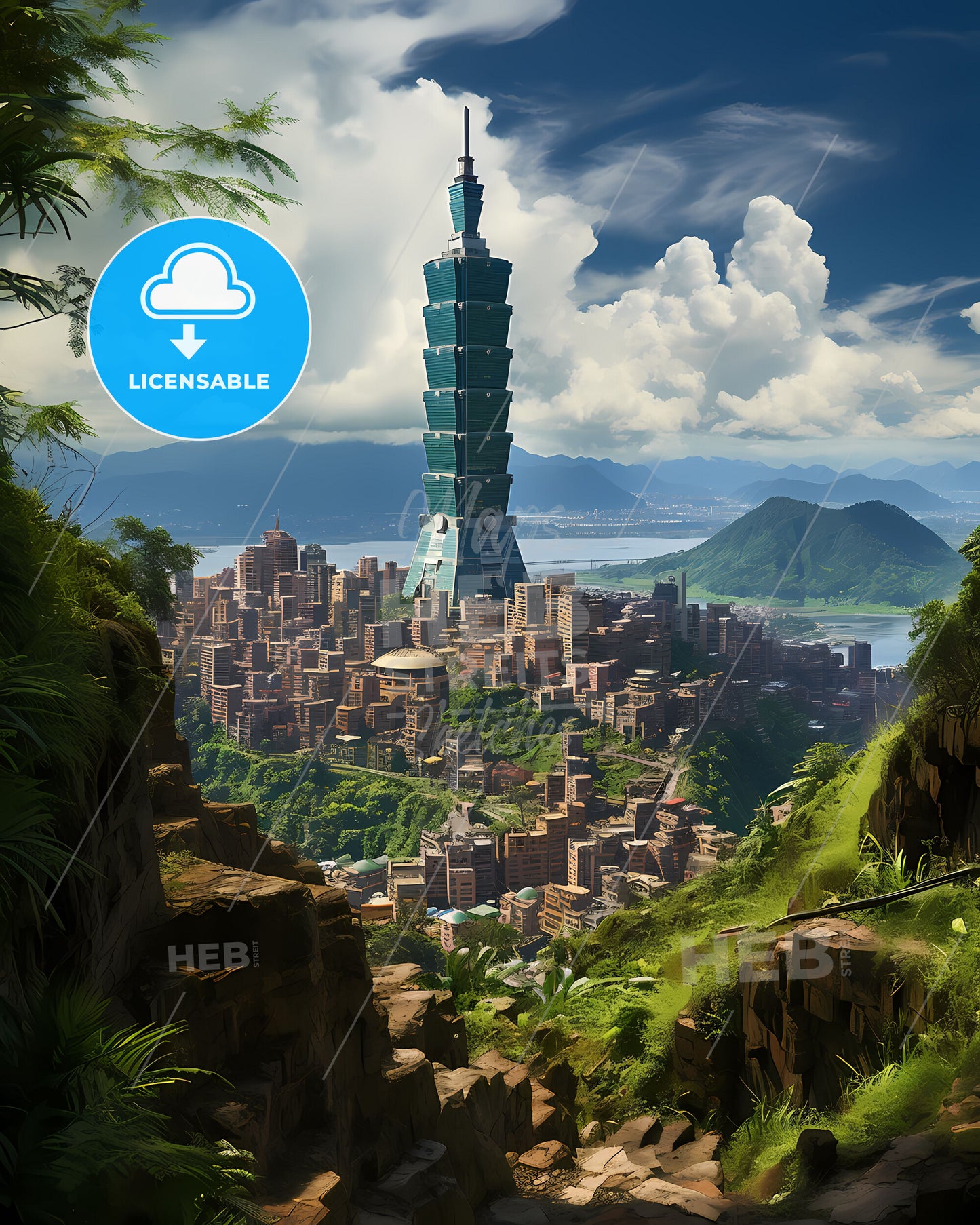 New Taipei Taiwan Skyline - Modern City Landscape Painting with Vibrant Colors and Bold Brushstrokes