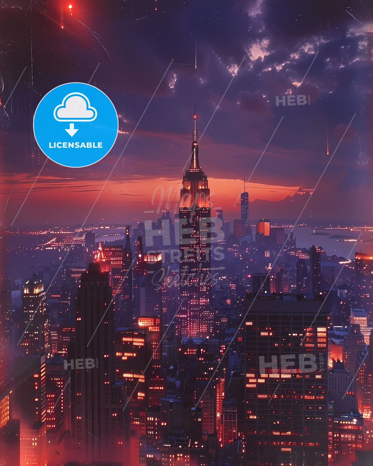 Vibrant Urban Art: New York City Skyline Painting at Night