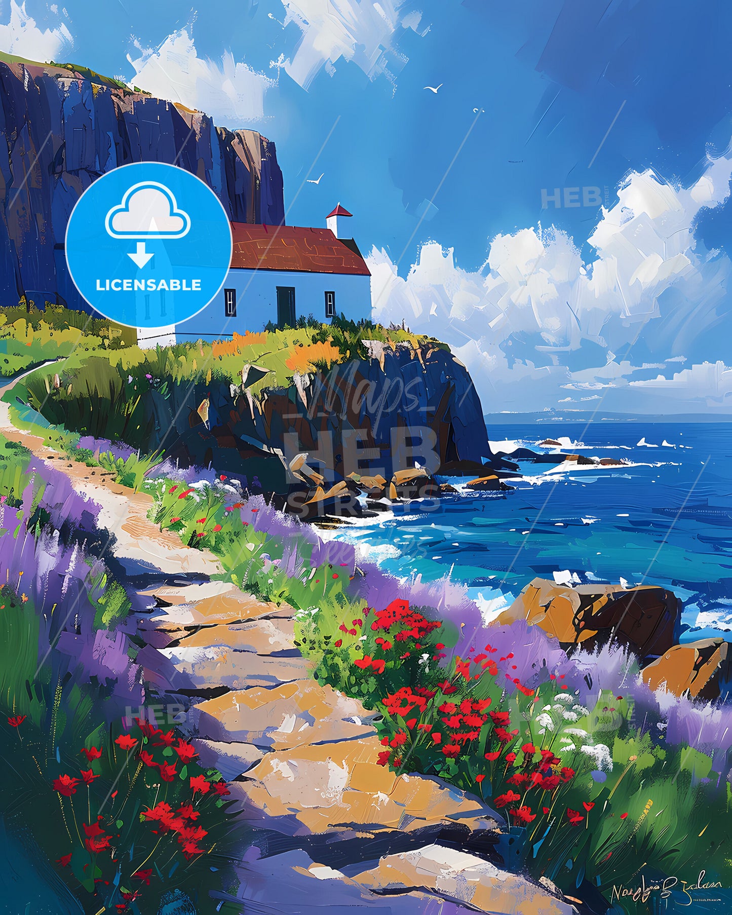 Art Print - Newfoundland and Labrador, Canada - Painting of House by the Ocean