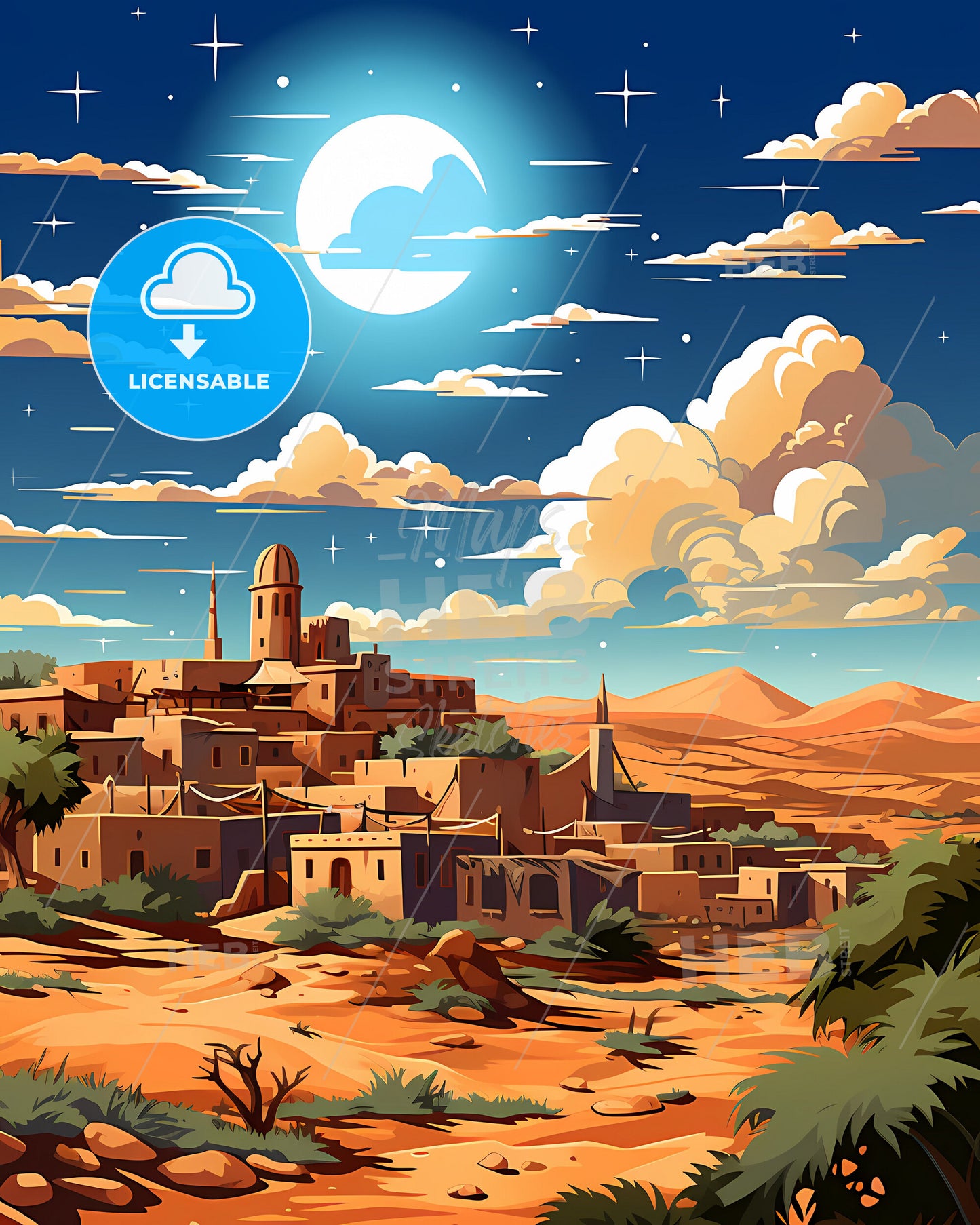 African Cityscape Art Painting Niger Niamey City Skyline Desert Landscape