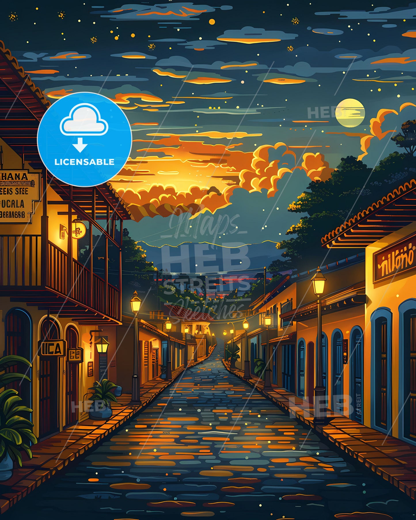 Nicaragua, North America - Vibrant Street Scene Depicted in Artistic Painting