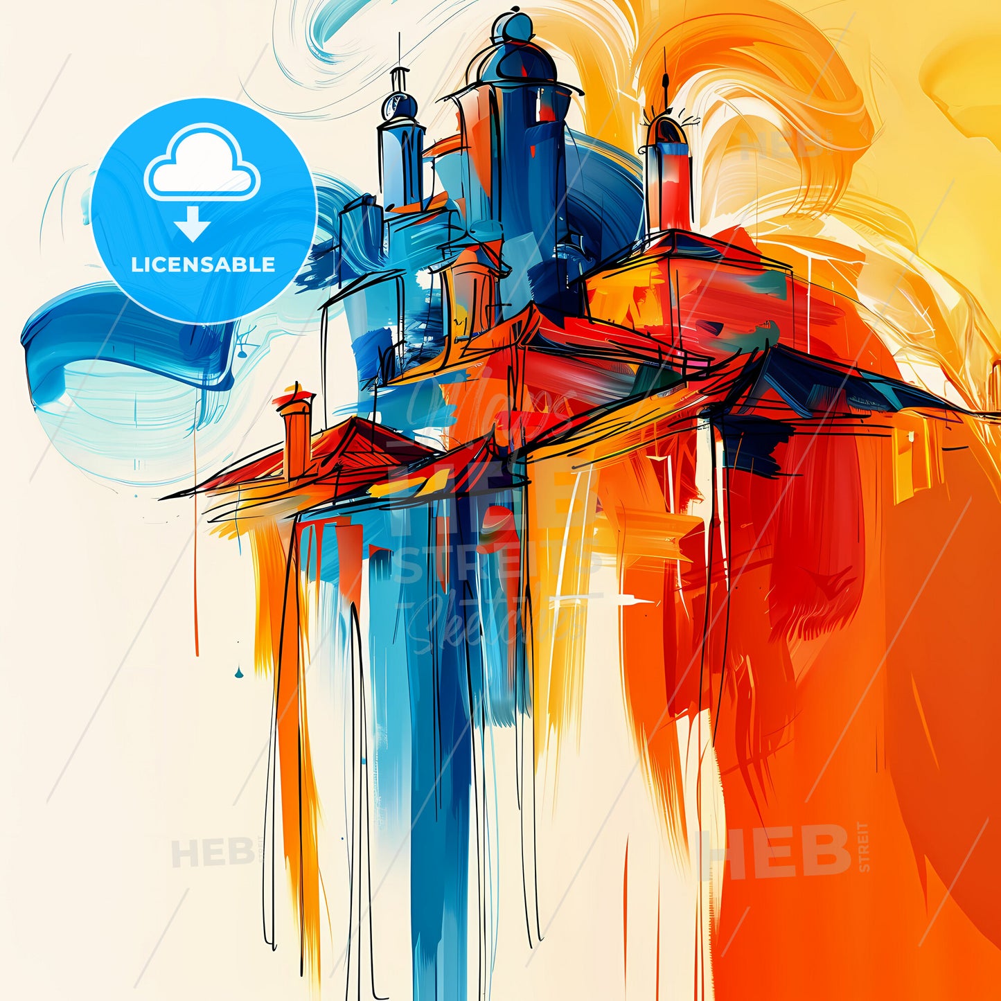 Vibrant Nicosia , Cyprus - A Painting Of A Building With Smoke Coming Out Of It