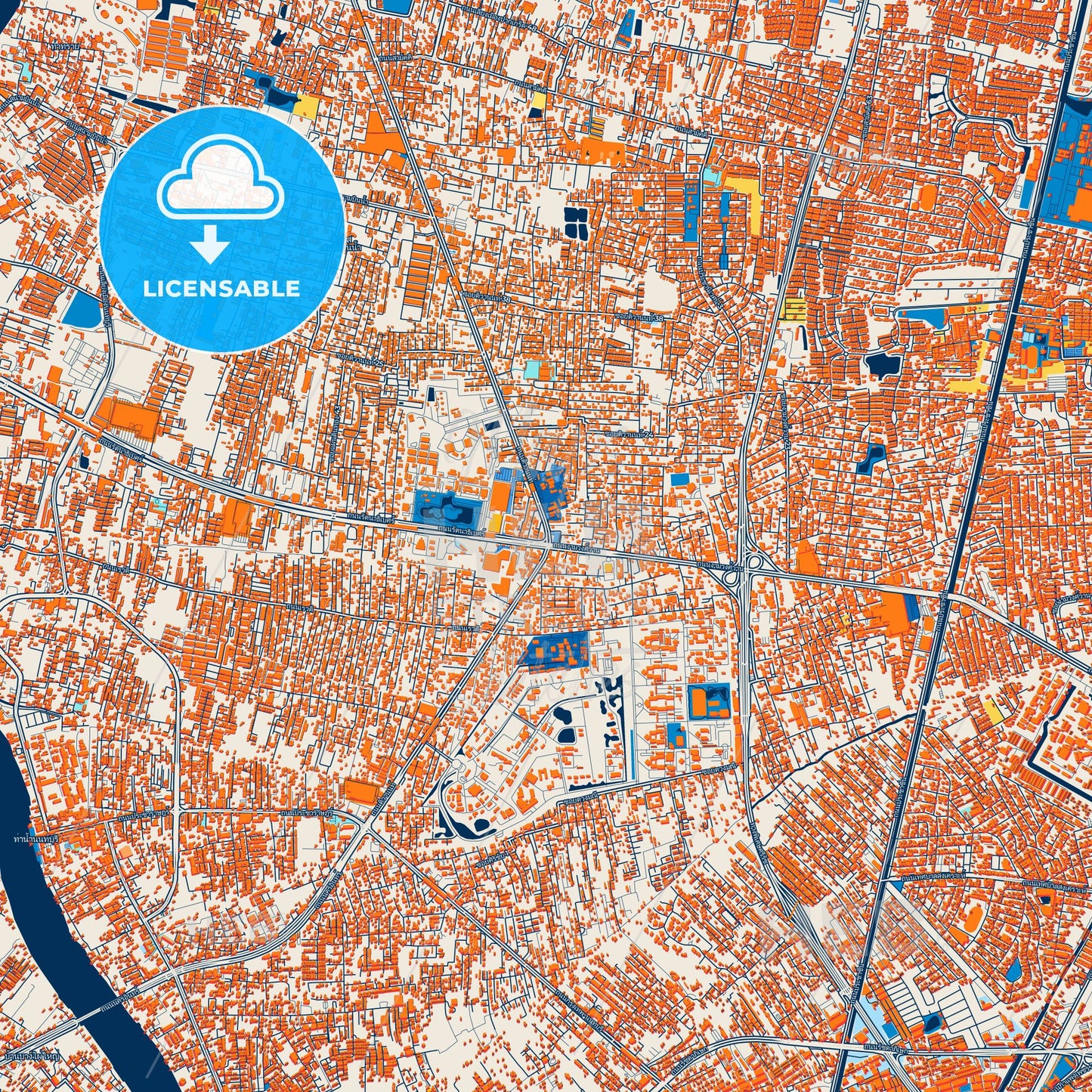 Colorful Nonthaburi Street Map with Labels and Buildings