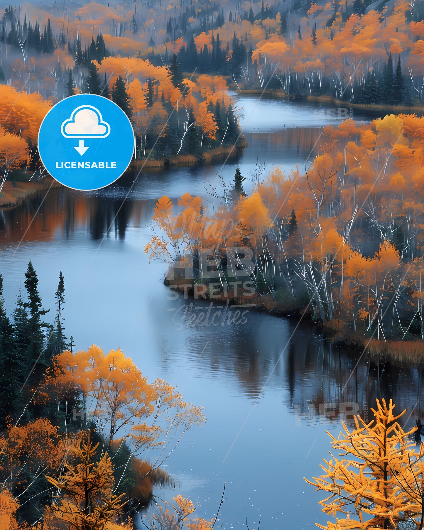 River in the Northwest Territories of Canada, Art, Painting, Trees, Landscape, Artwork, Contemporary Art