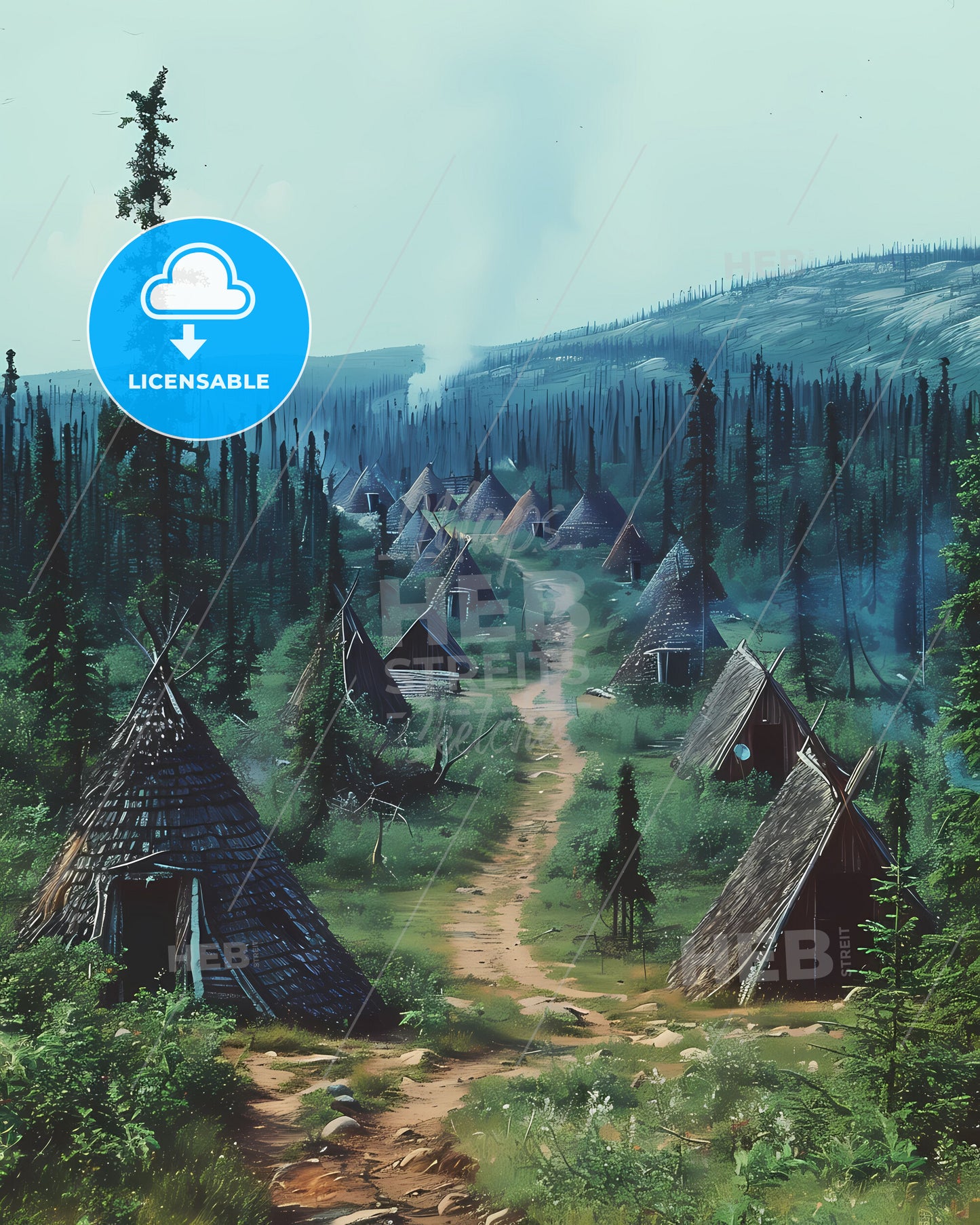 Colorful Native American Hut Artwork - Painting Depicting North American Indigenous Architecture