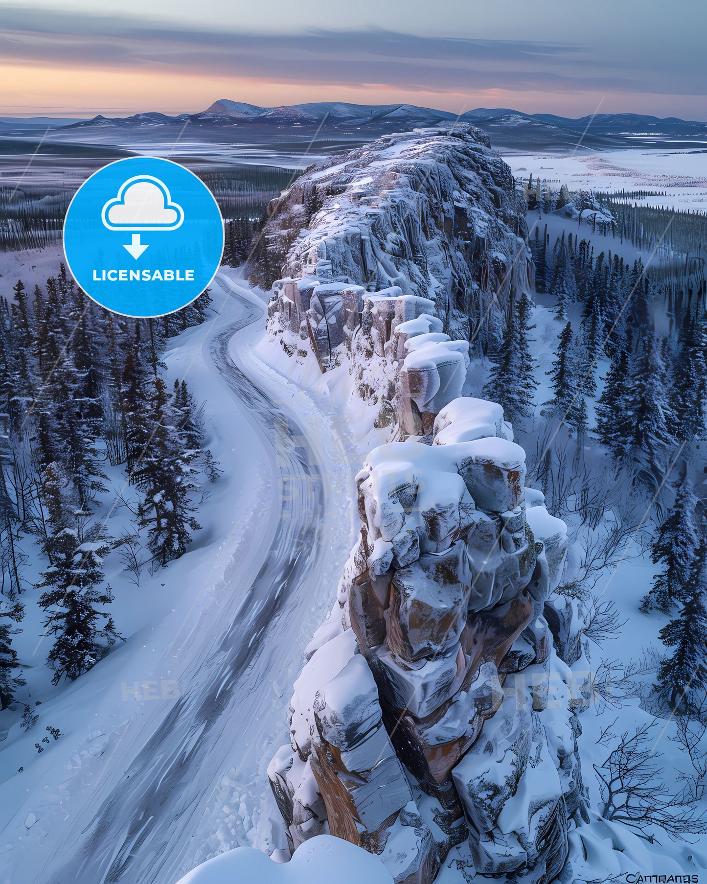 Northwest Territories Road Landscape, Artistic Snowy Painting, Vibrant Colors, Winter Art