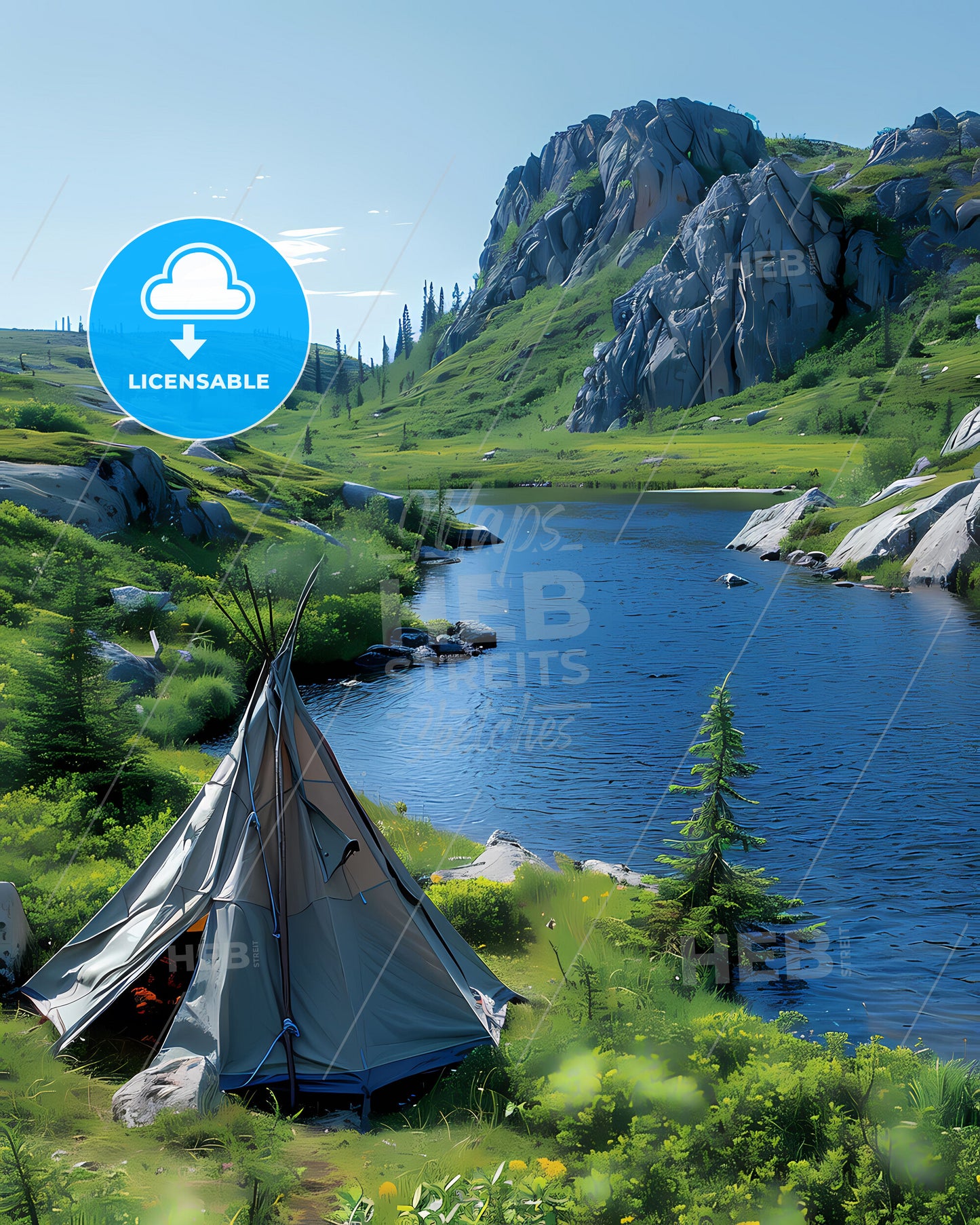 Vibrant Oil Painting Northwest Territories Canada Tent by Lake