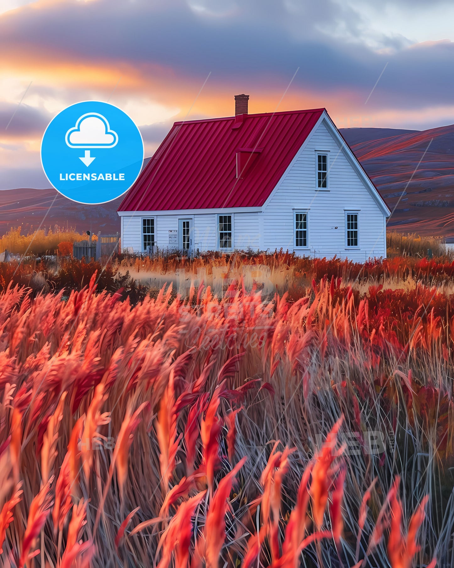 Vibrant Painting of a House in Tall Grass, Nova Scotia, Canada, Art, Landscape