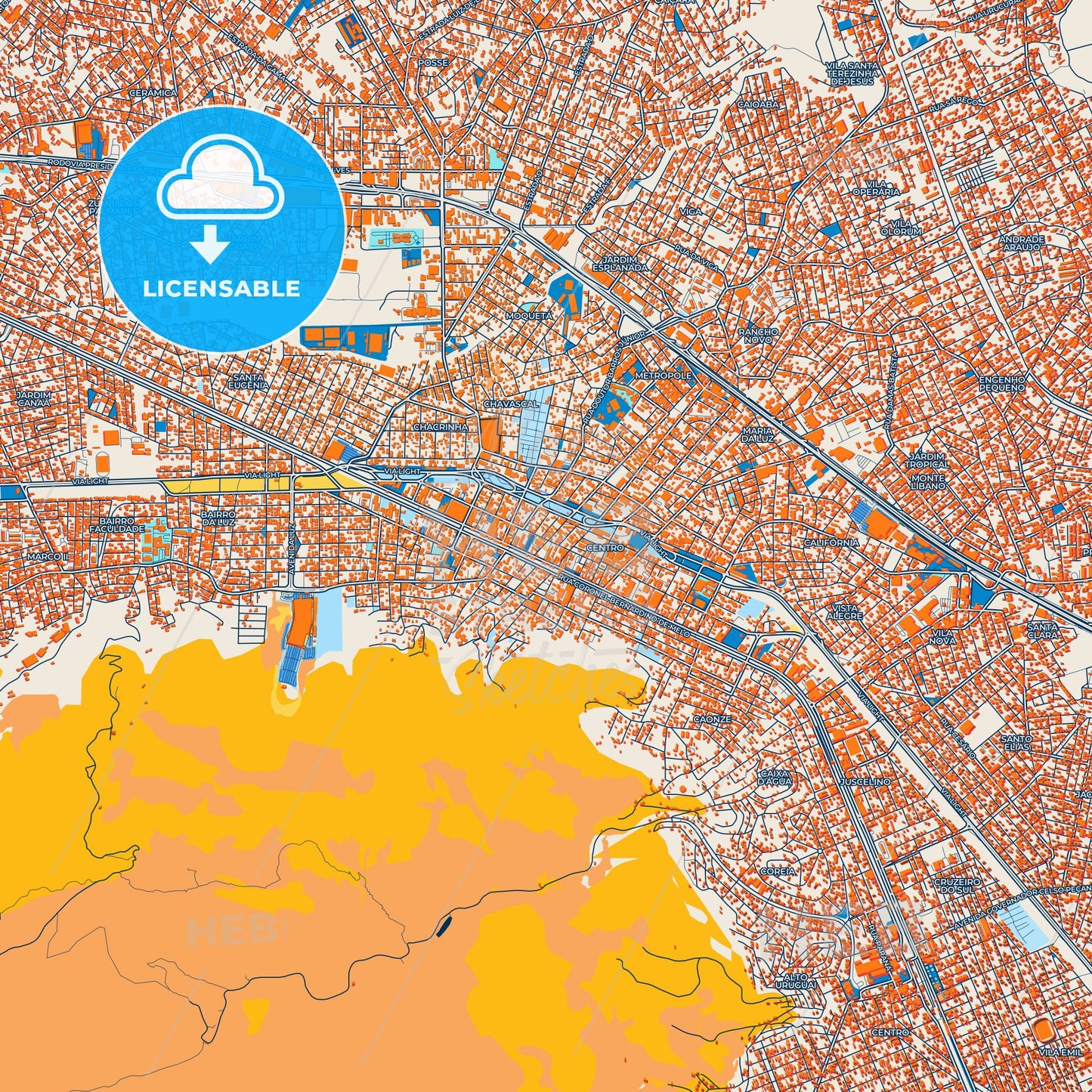 Colorful Nova Iguacu Street Map with Labels and Buildings