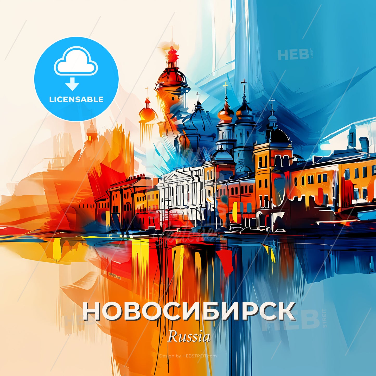 Vibrant Новосибирск, Russia - A Painting Of A City - Square format print template