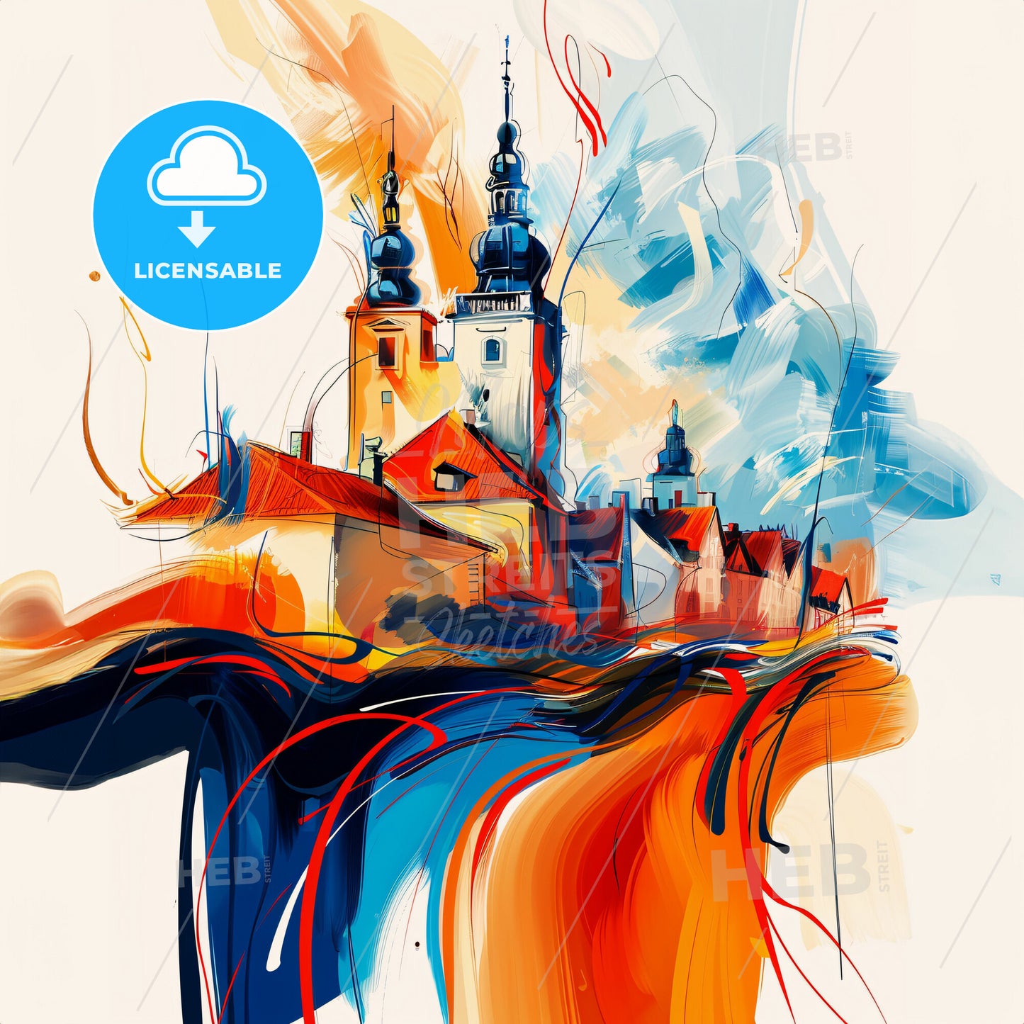 Vibrant Næstved, Denmark - A Painting Of A Building With Towers