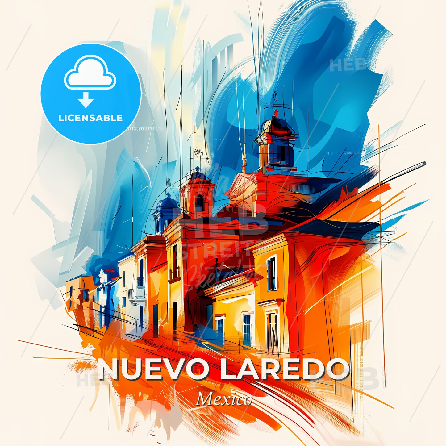Vibrant Nuevo Laredo, Mexico - A Painting Of A Building - Square format print template