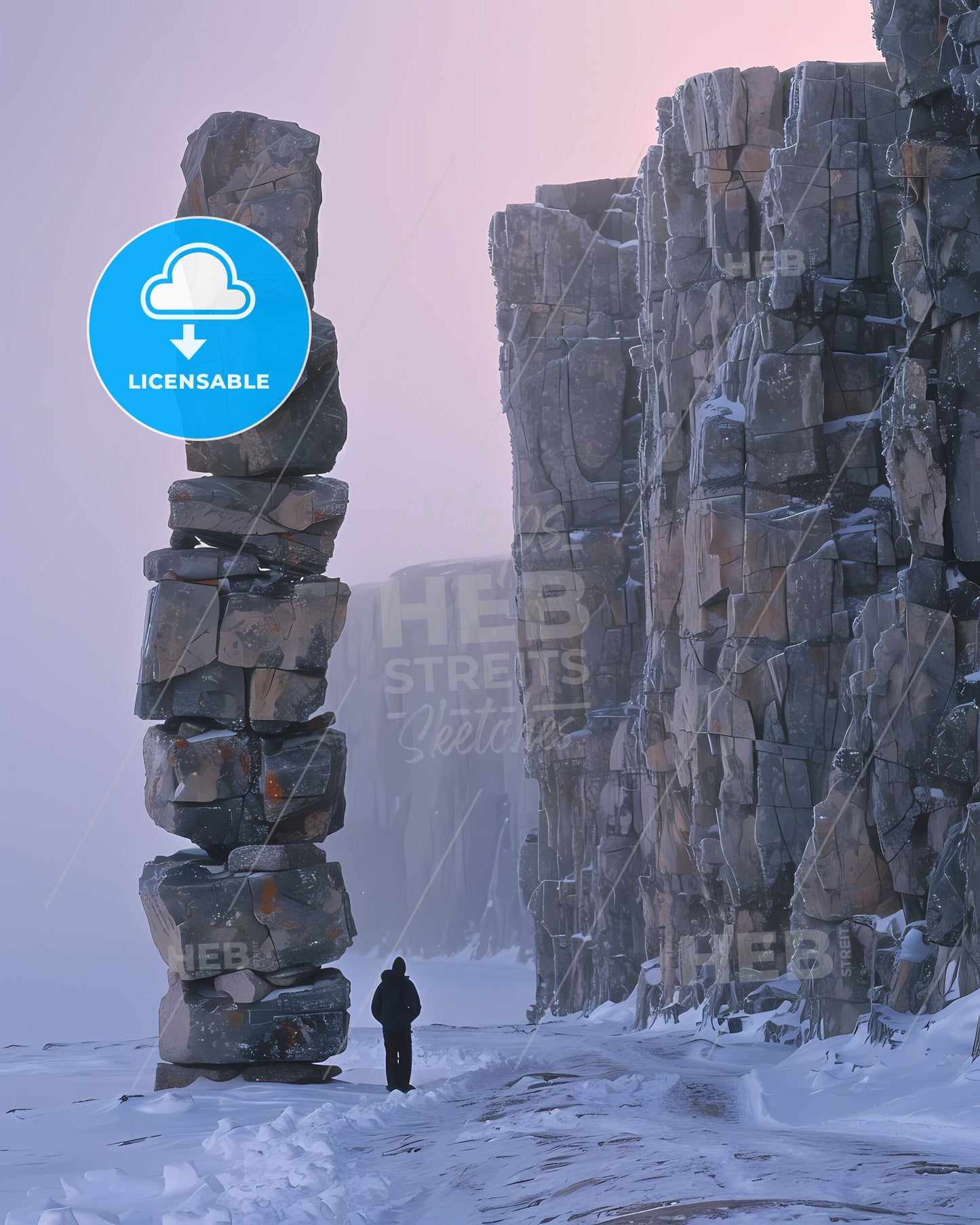 Nunavut Landscape Painting - Vibrant Artwork Showcasing Tall Rock Structure