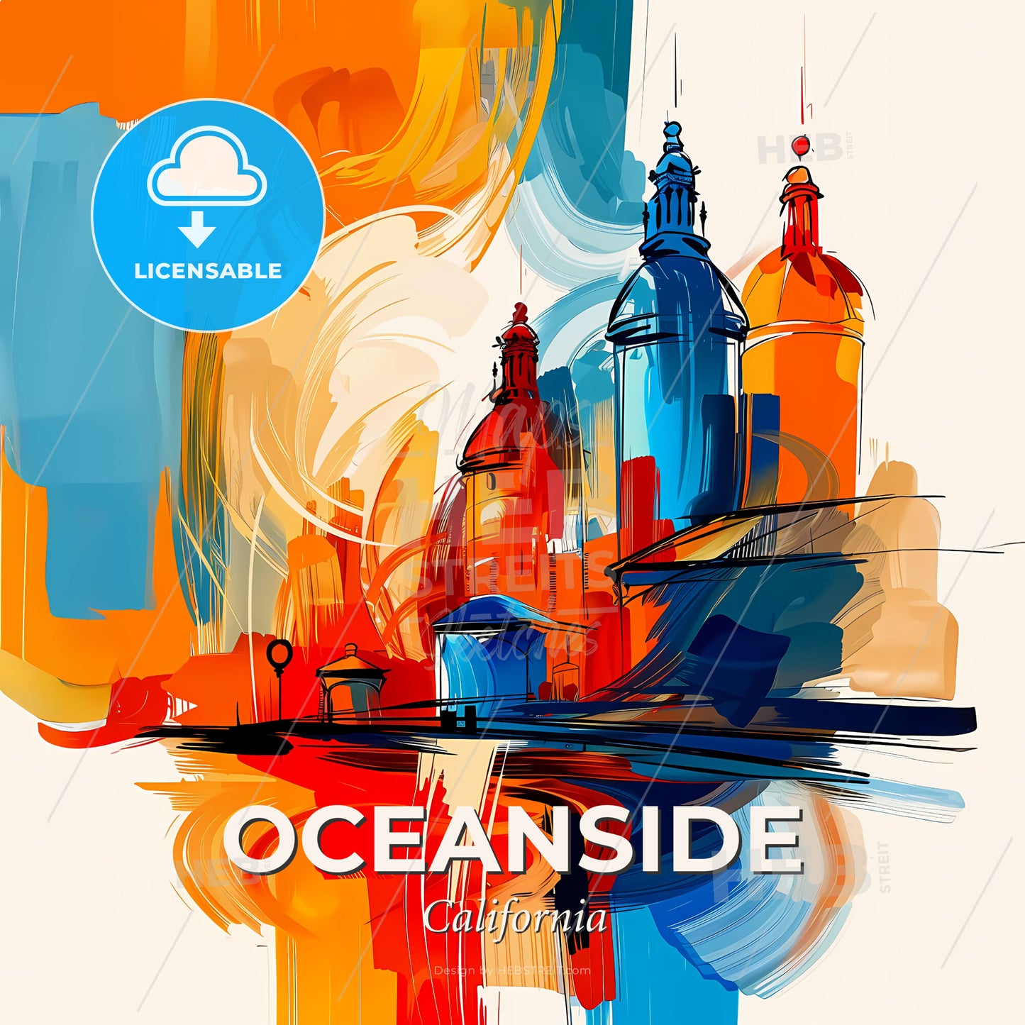 Vibrant Oceanside, California - A Painting Of A City - Square format print template