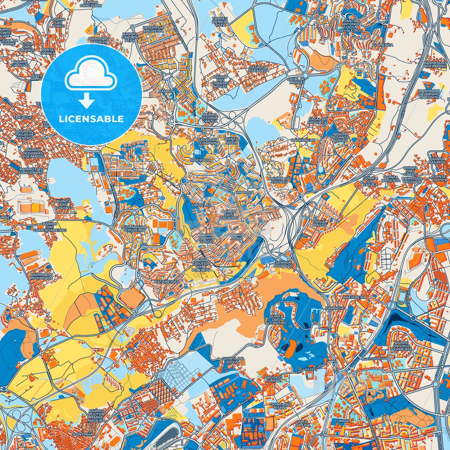 Colorful Odivelas Street Map with Labels and Buildings
