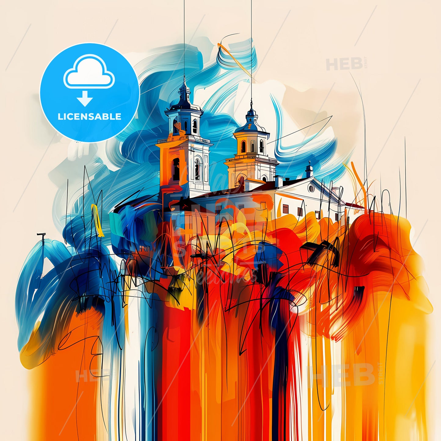 Vibrant Odivelas, Portugal - A Painting Of A Building With Colorful Paint