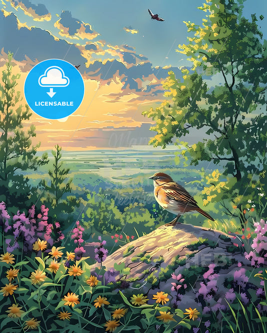 Oklahoma City Flower Garden Bird Nature Painting Artwork Digital Art