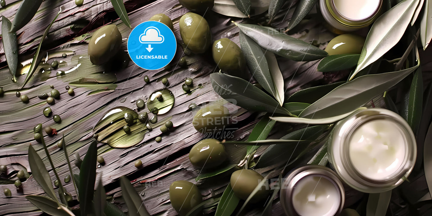 Vibrant Olive Oil Art: Mediterranean Inspired Painting with Olive Branches on Wood Background