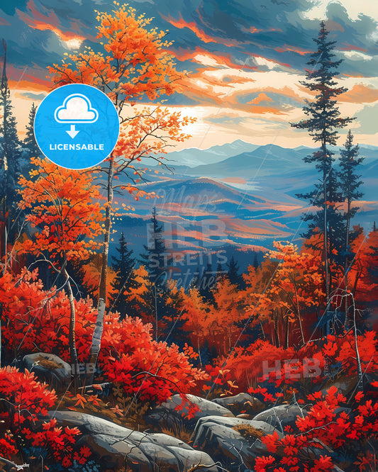 Vibrant Oregon Landscape Painting Depicting Majestic Mountains and Verdant Trees