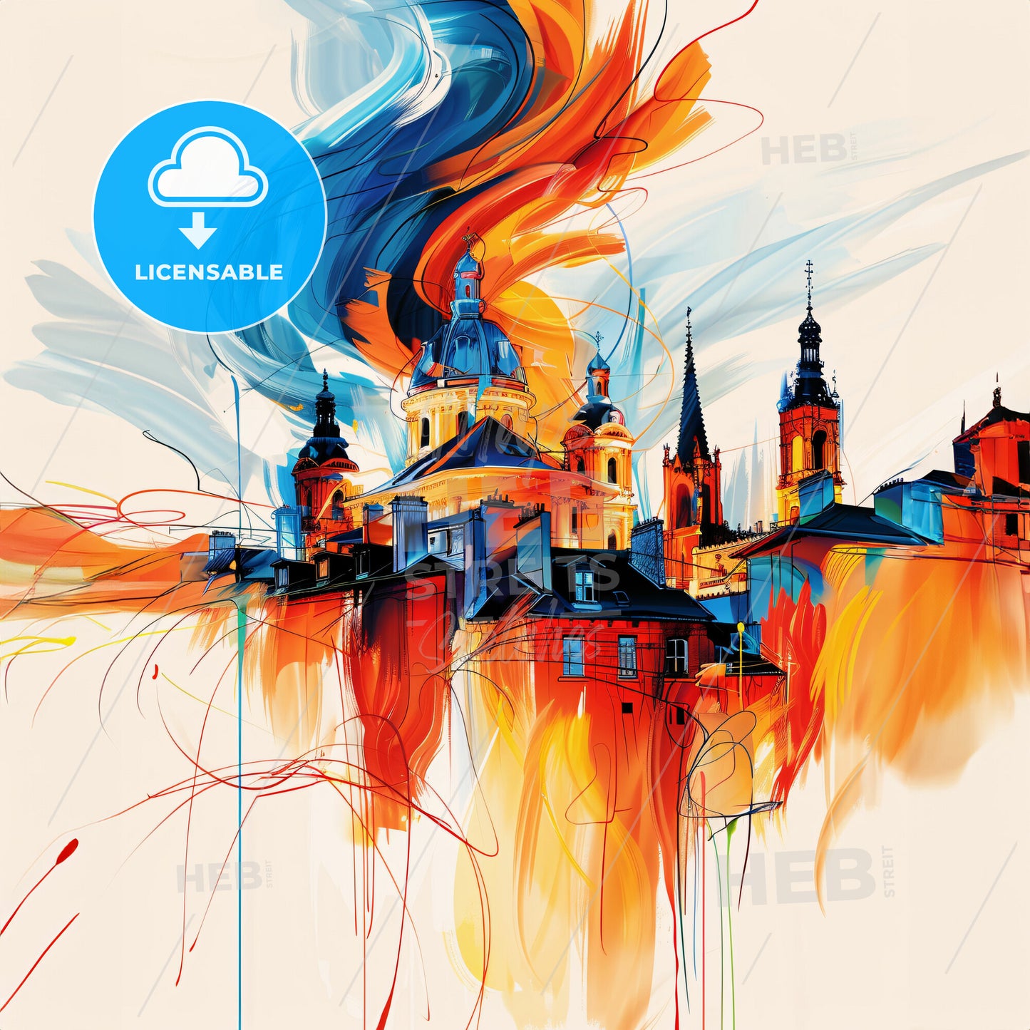 Vibrant Orléans, France - A Painting Of A Building With A Colorful Smoke Coming Out Of It