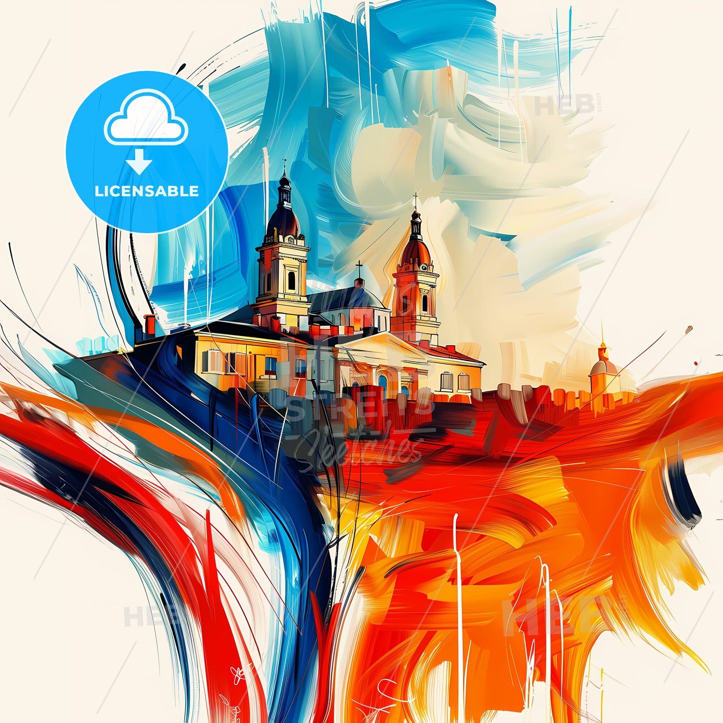 Vibrant Orléans, France - A Painting Of A Building With A Colorful Background