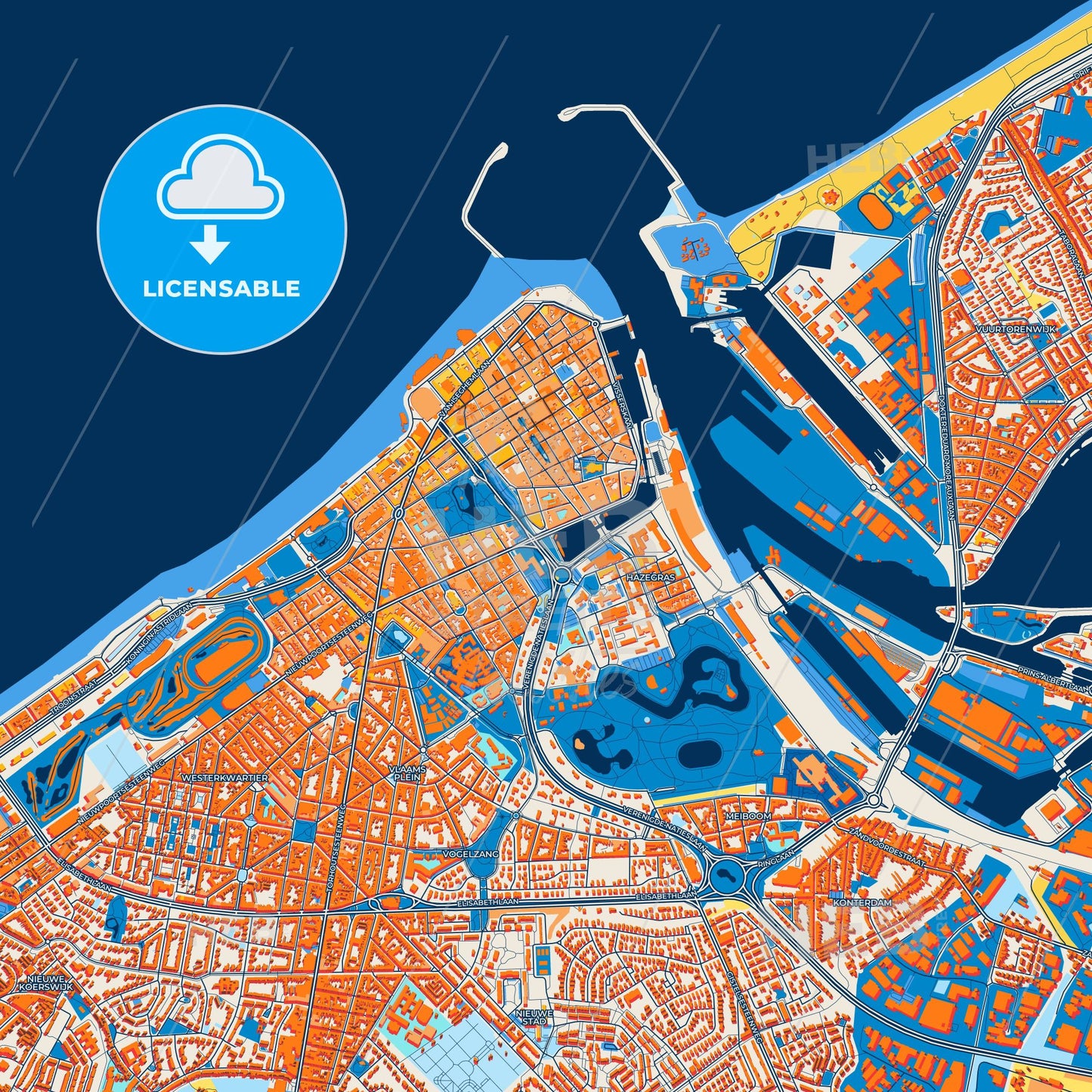 Colorful Ostend Street Map with Labels and Buildings