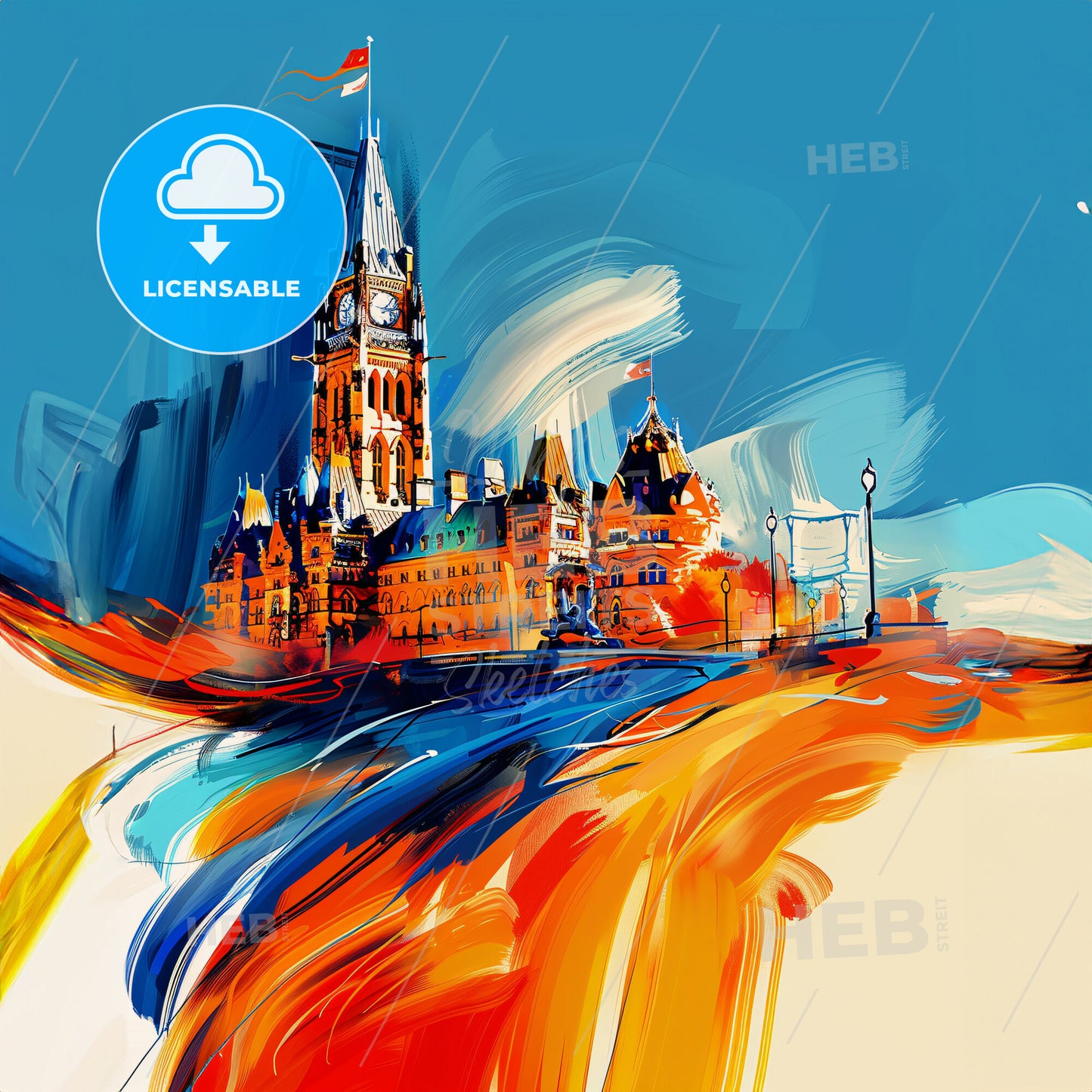 Vibrant Ottawa, Canada - A Painting Of A Castle