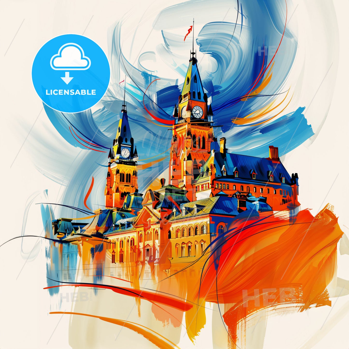 Vibrant Ottawa, Canada - A Painting Of A Building With A Clock Tower