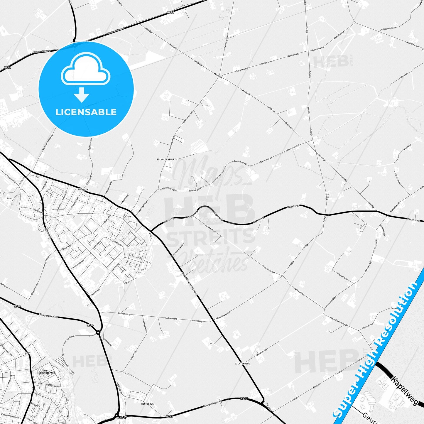 Oude IJsselstreek, Netherlands Light Map with Street Names, City Names, and Districts