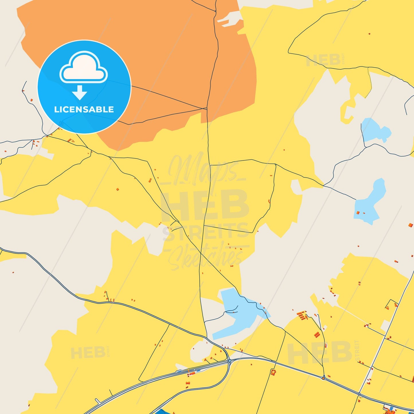 Colorful Oujda-Angad Street Map with Labels and Buildings