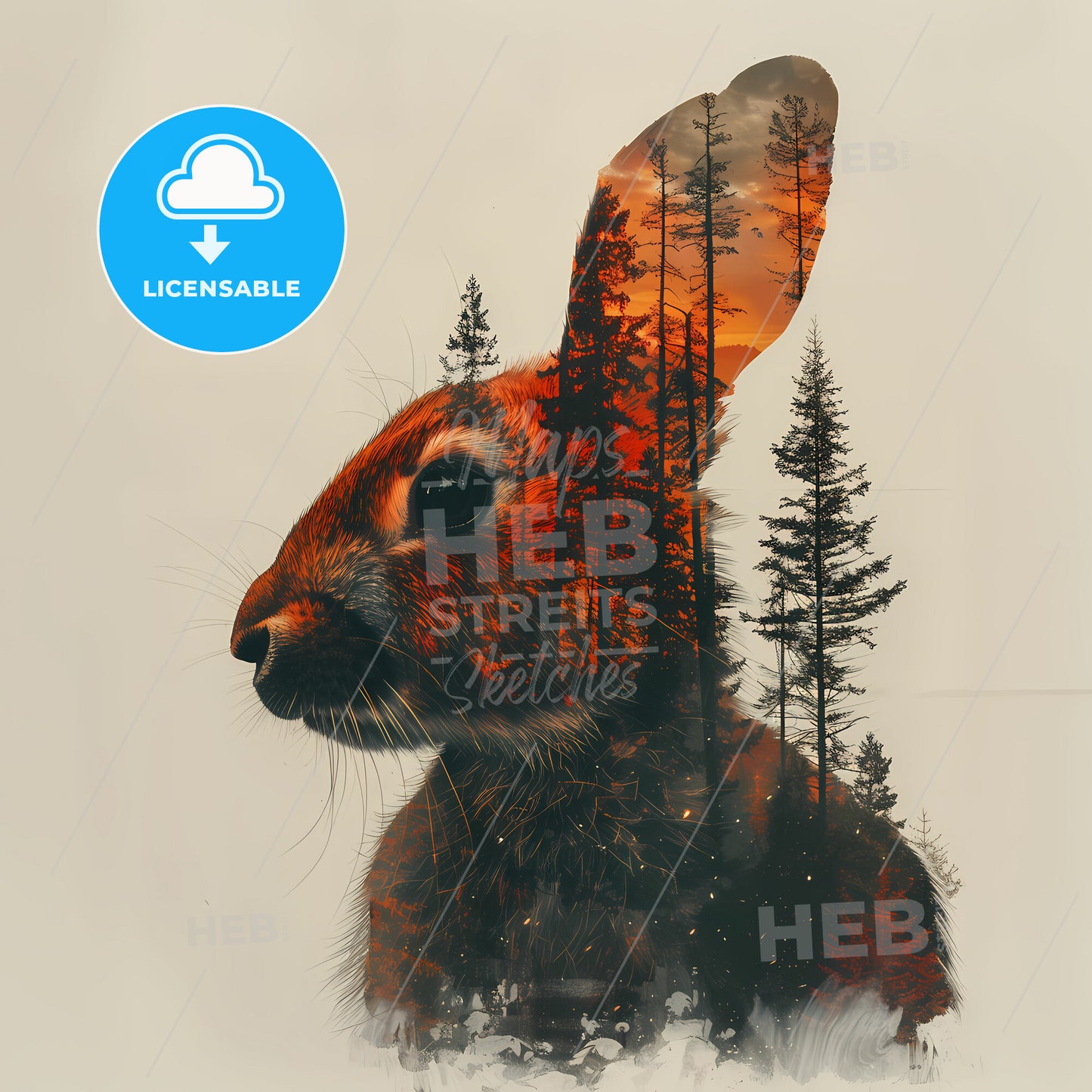 Over the Moon: A Rabbit’s Journey - A rabbit with trees and a sunset