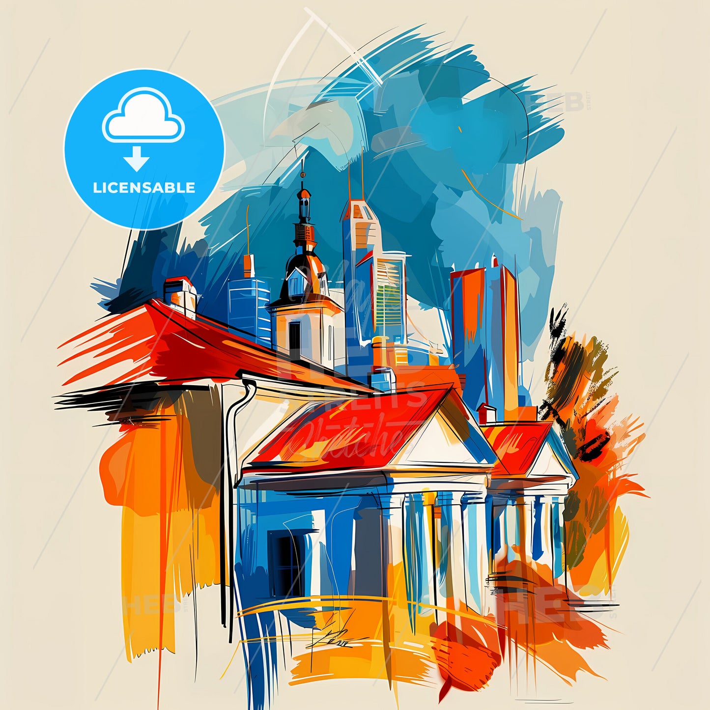 Vibrant Overland Park, Kansas - A Painting Of A Building With A Red Roof