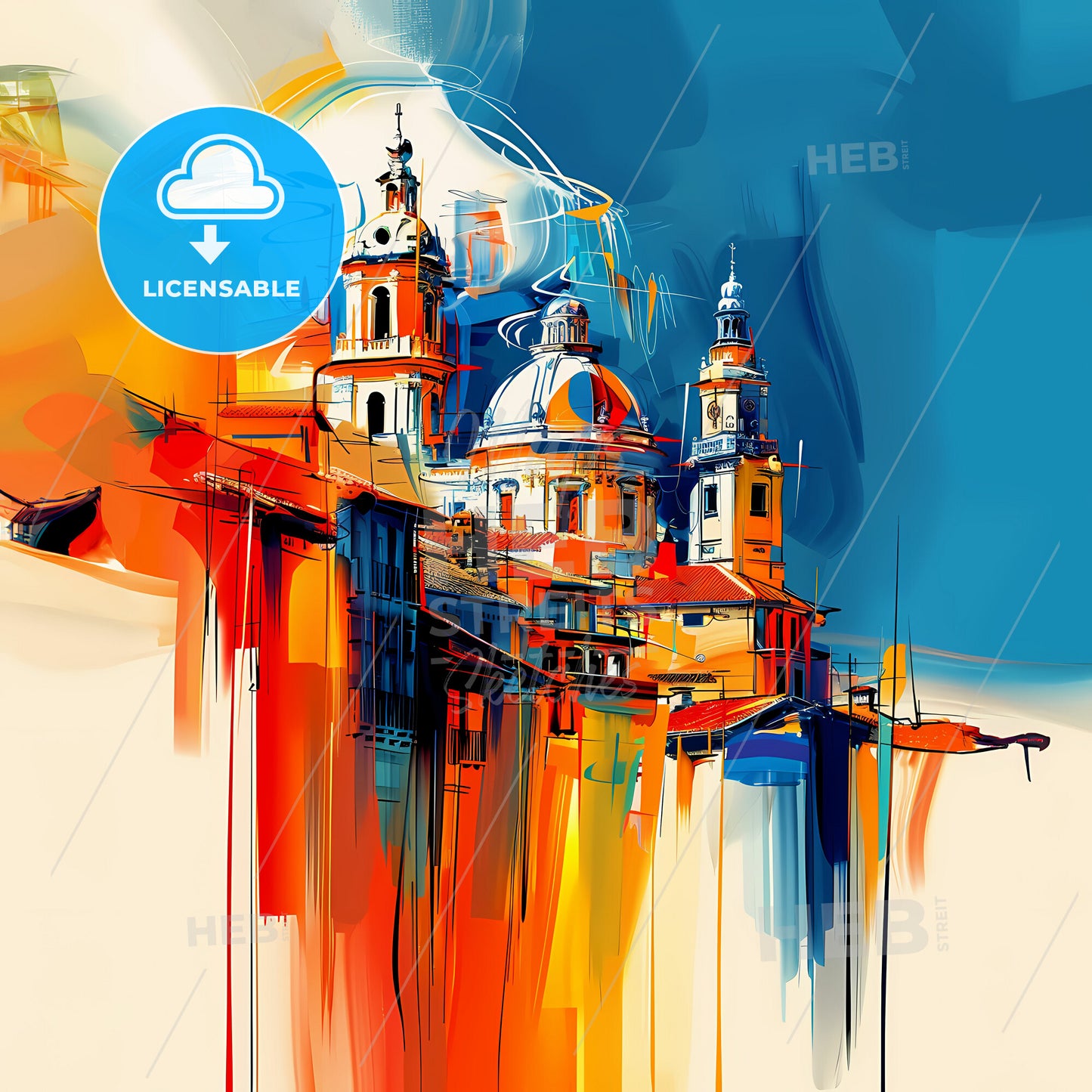 Vibrant Oviedo, Spain - A Painting Of A Building With A Dome And Towers