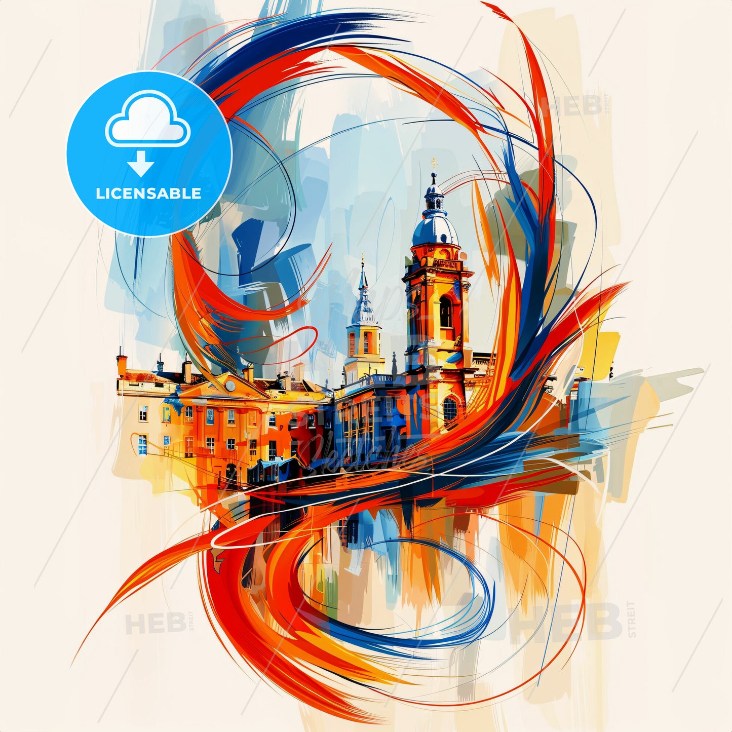 Vibrant Oxford, England - A Painting Of A Building With A Colorful Swirl