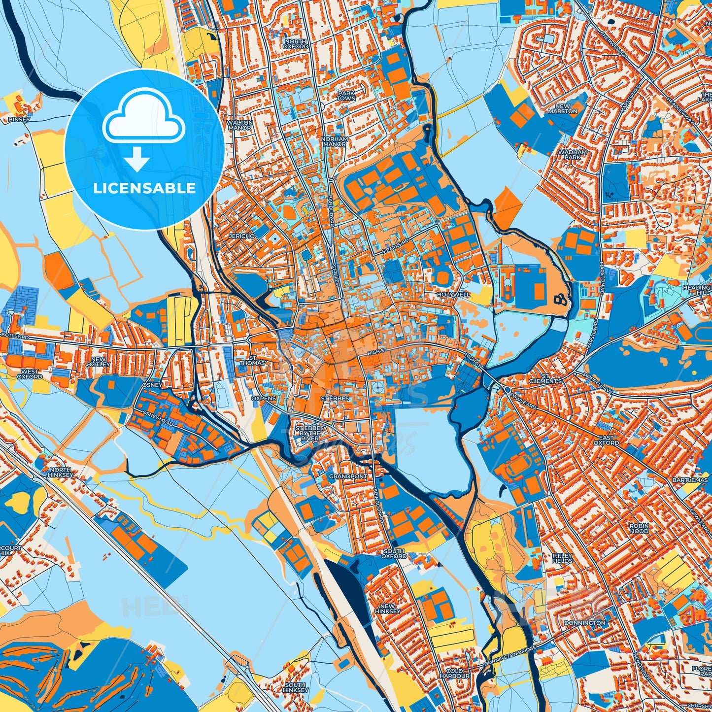 Colorful Oxford Street Map with Labels and Buildings