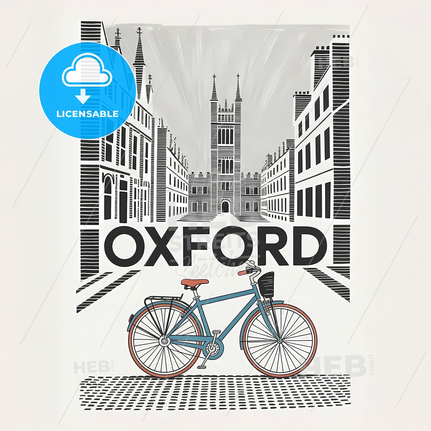 Oxford Odyssey: A Modern Monochrome Cityscape with Bicycle Charm