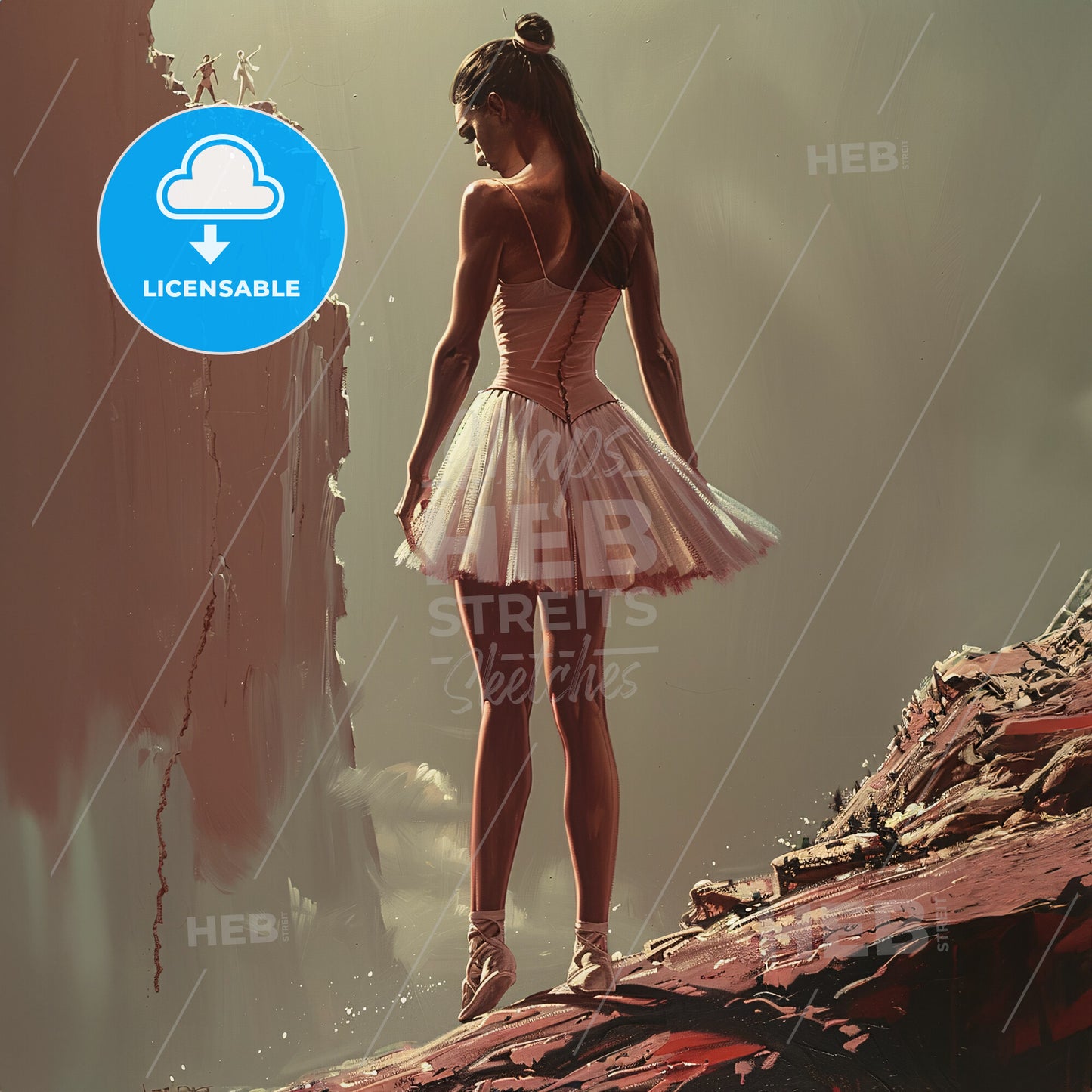 Painting Of A Ballerina - A Woman In A Tutu Standing On A Rock