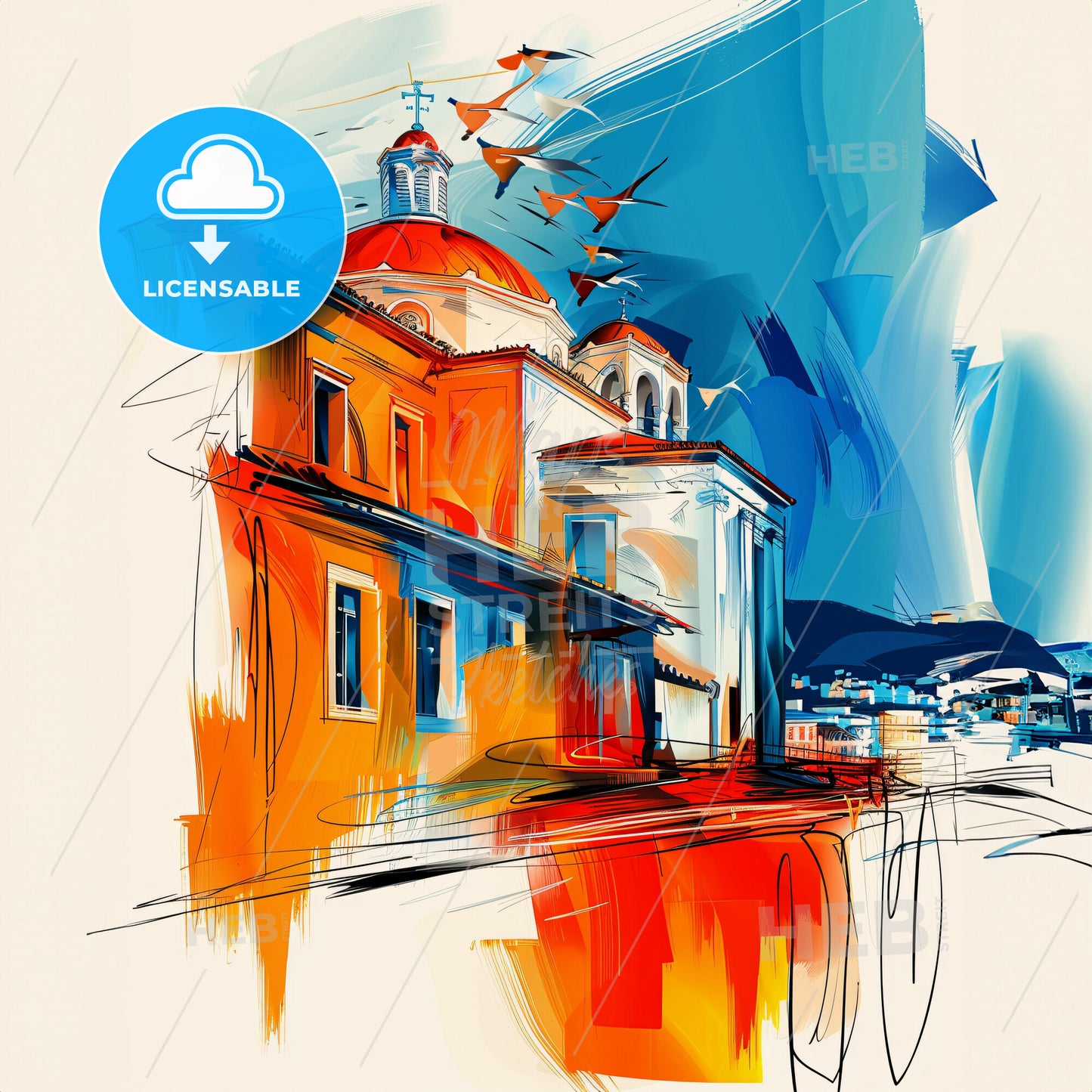 Vibrant Palaio Faliro, Greece - A Painting Of A Building