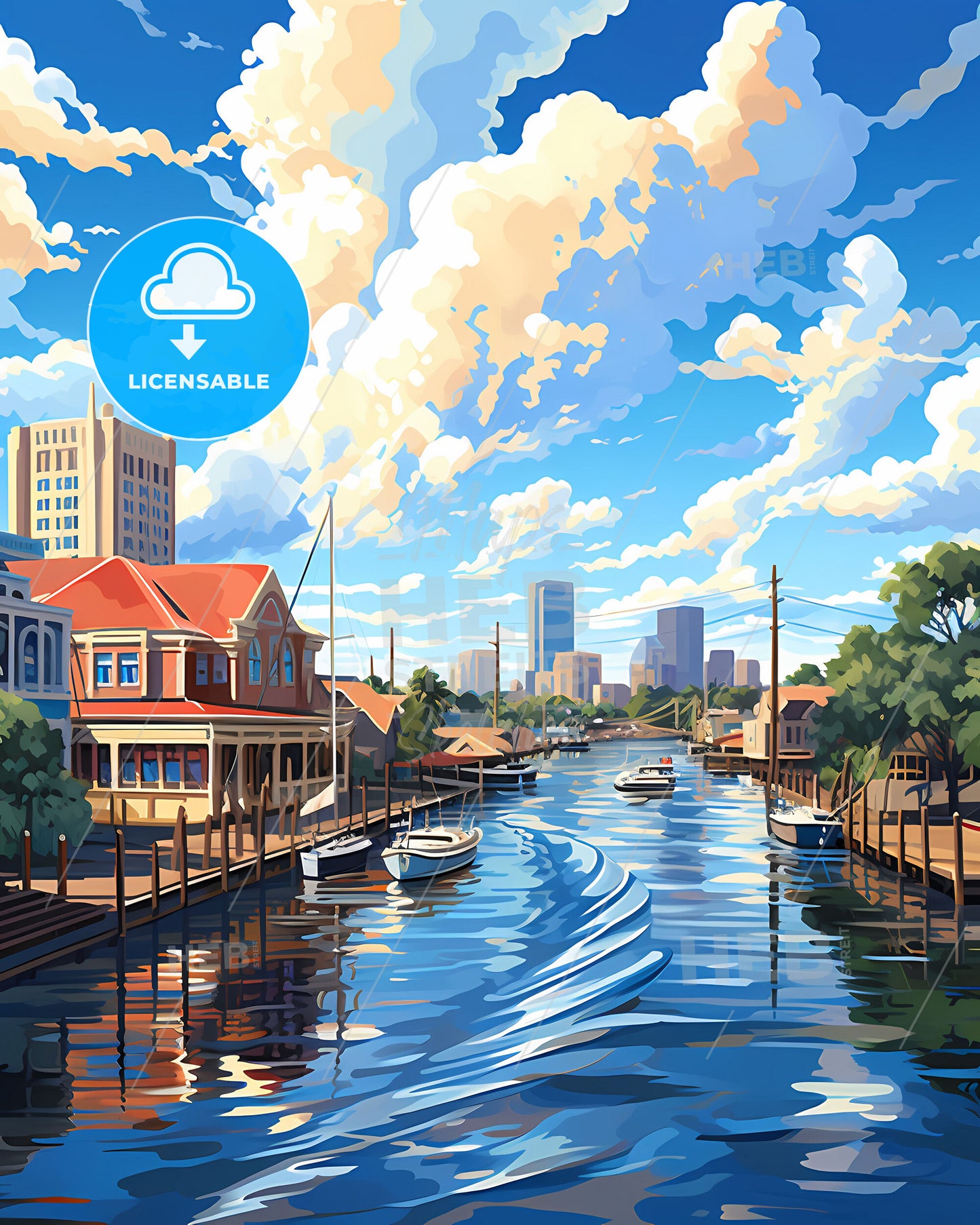 Palembang Indonesia Skyline by your name, colorful digital painting of a vibrant city with a focus on the art aspect